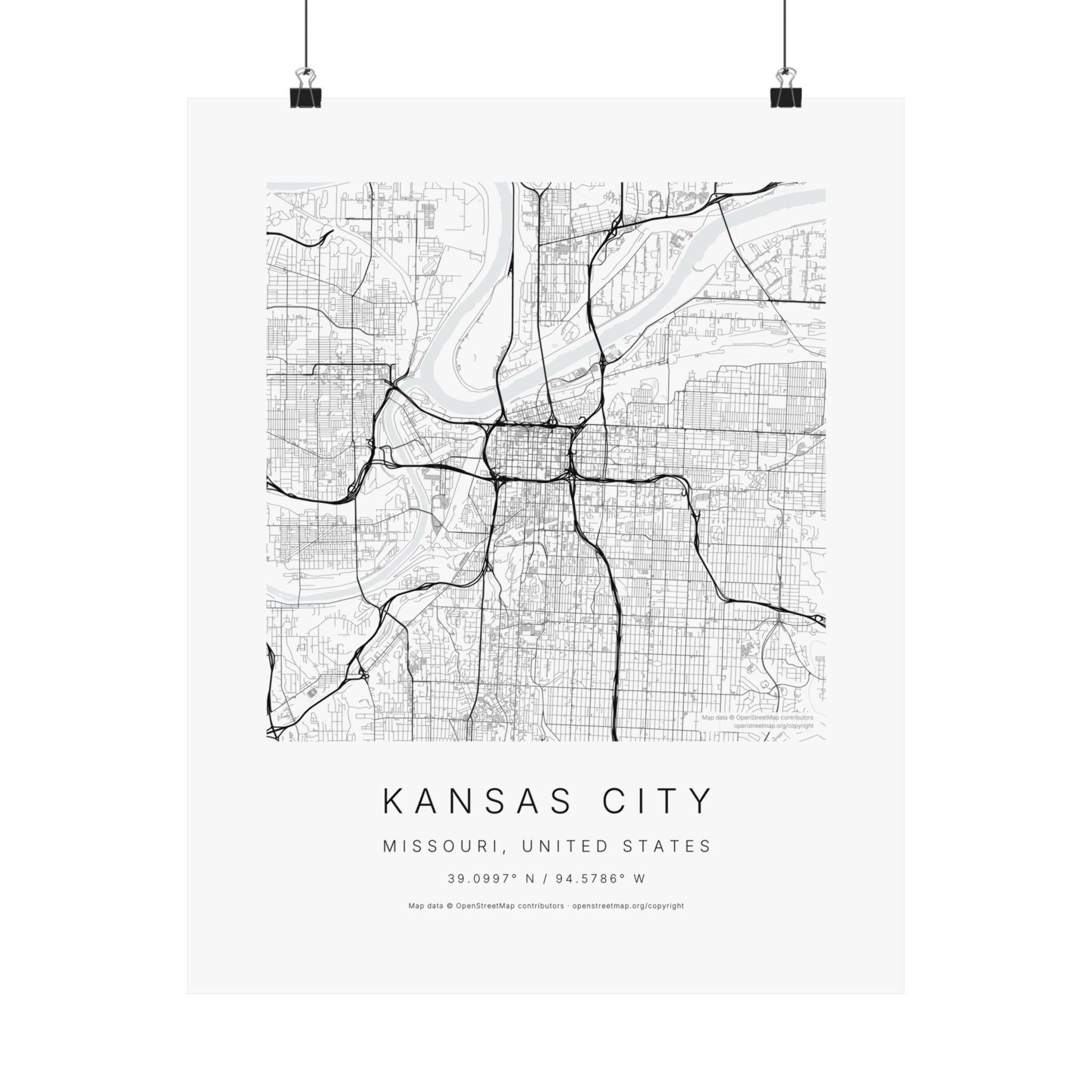 Kansas City, Missouri City Map Print — Minimalist Street Map Wall Art