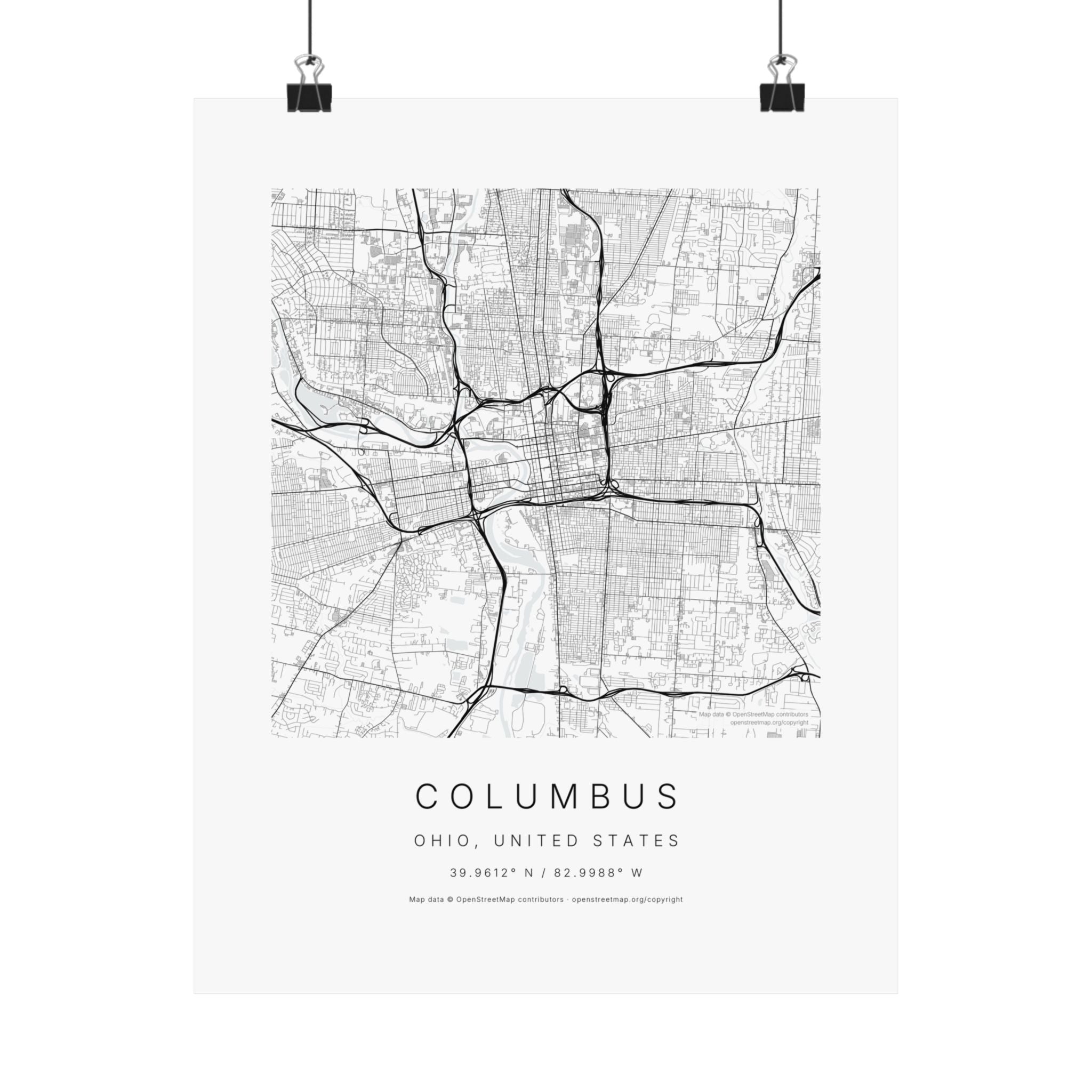 Columbus, Ohio City Map Print — Minimalist Street Map Wall Art