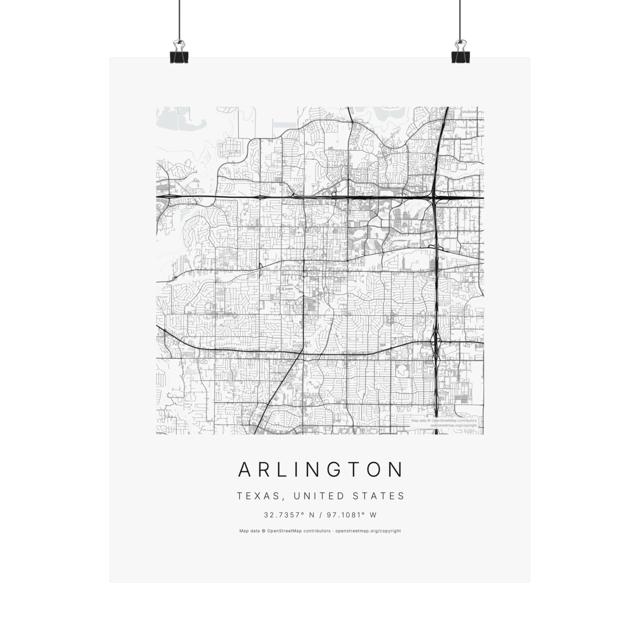 Arlington, Texas City Map Print — Minimalist Street Map Wall Art