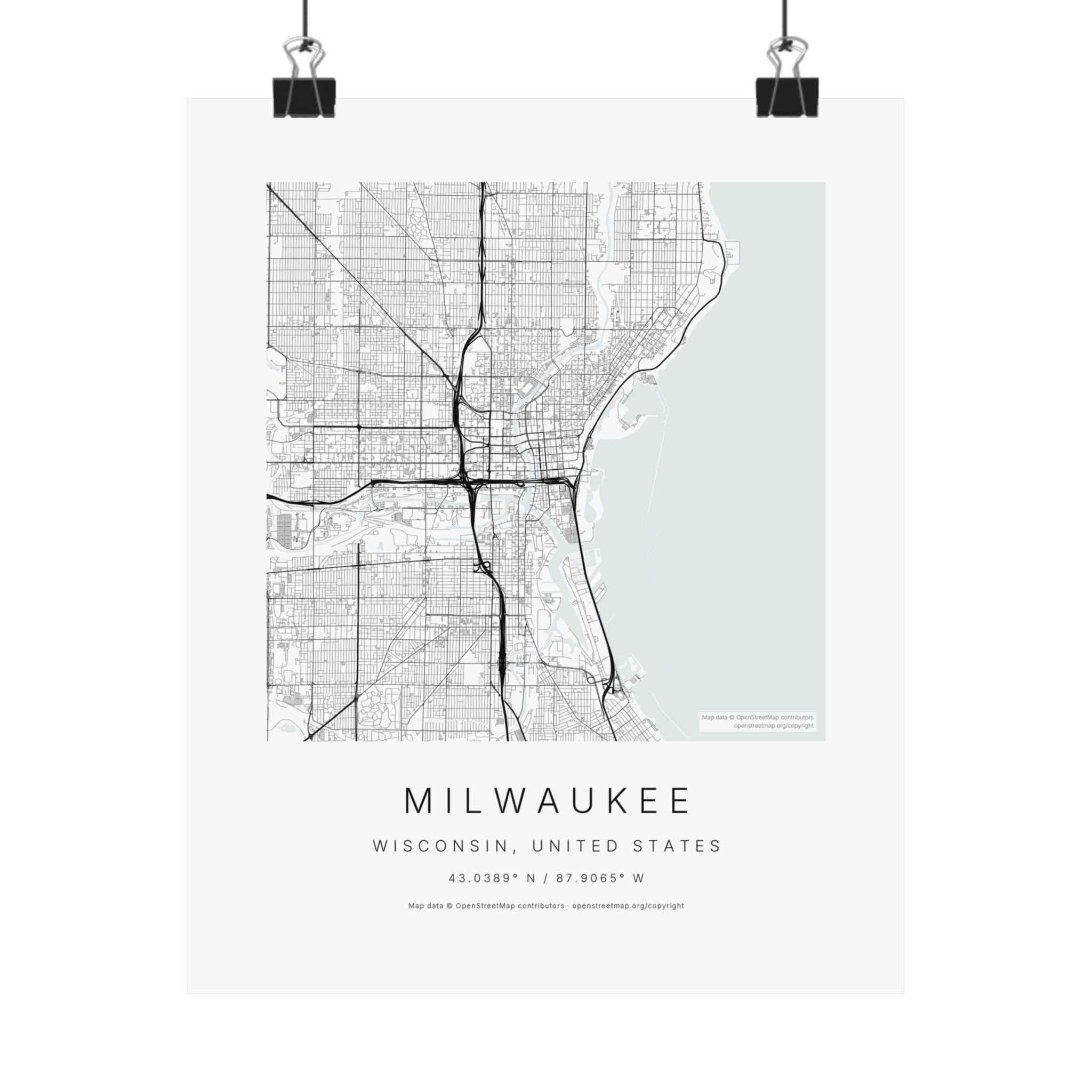 Milwaukee, Wisconsin City Map Print — Minimalist Street Map Wall Art