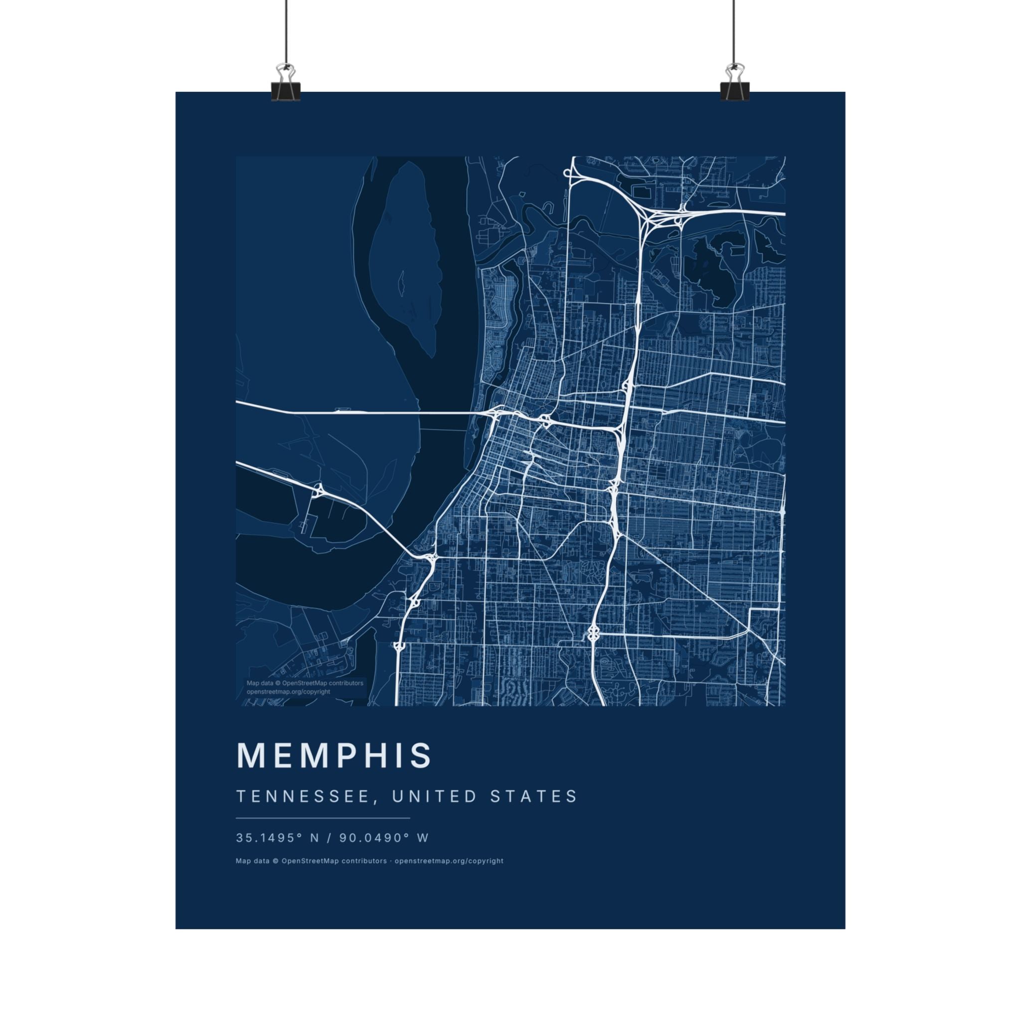 Memphis, Tennessee City Map Print — Blueprint Navy Street Map Wall Art