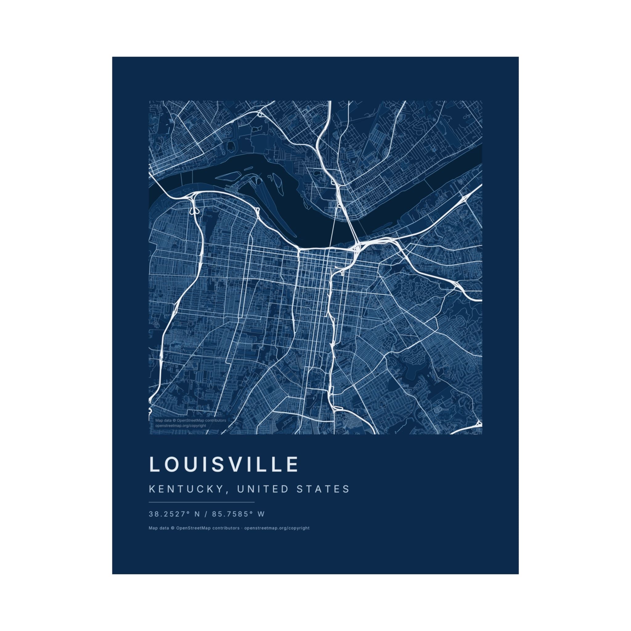 Louisville, Kentucky City Map Print — Blueprint Navy Street Map Wall Art