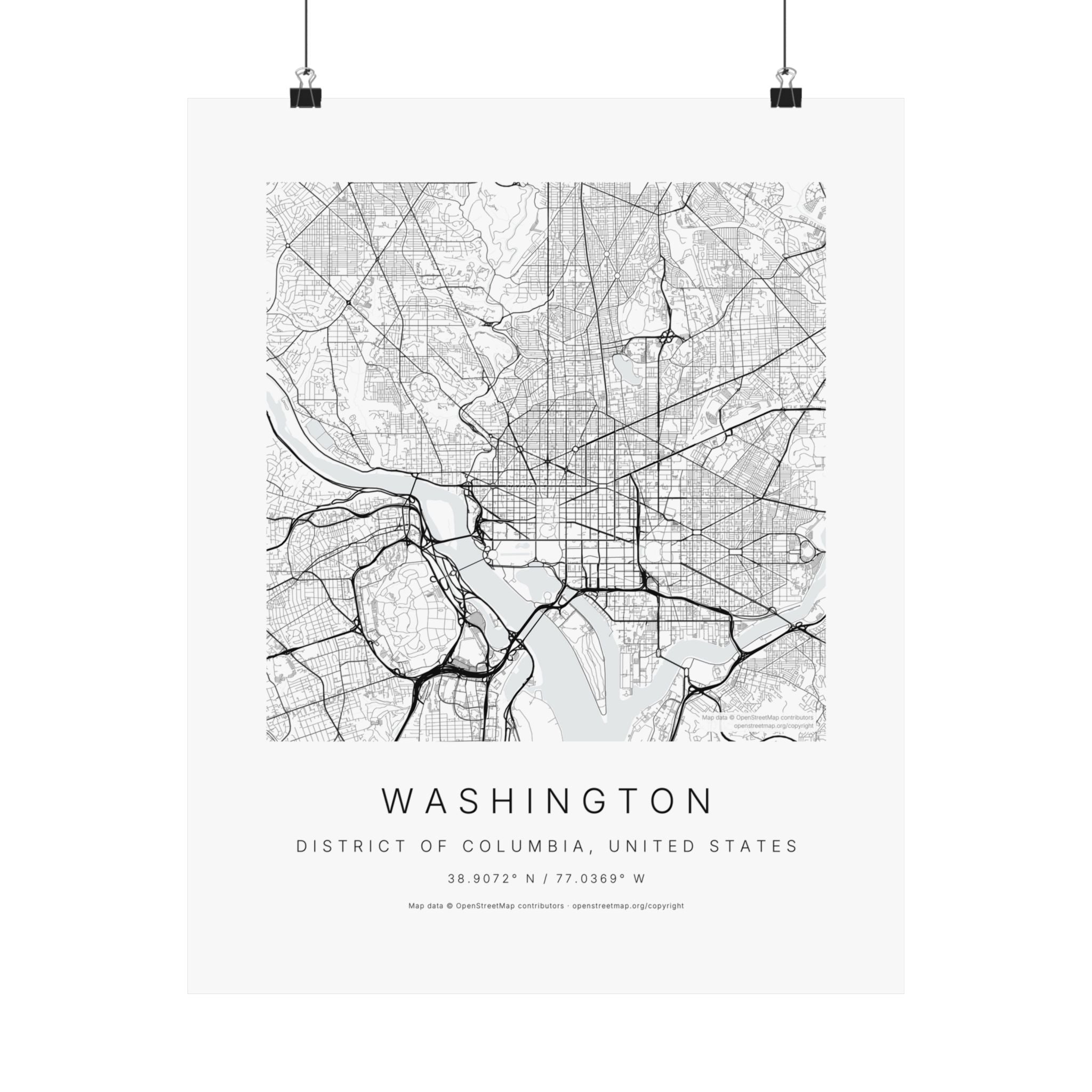 Washington, District of Columbia City Map Print — Minimalist Street Map Wall Art