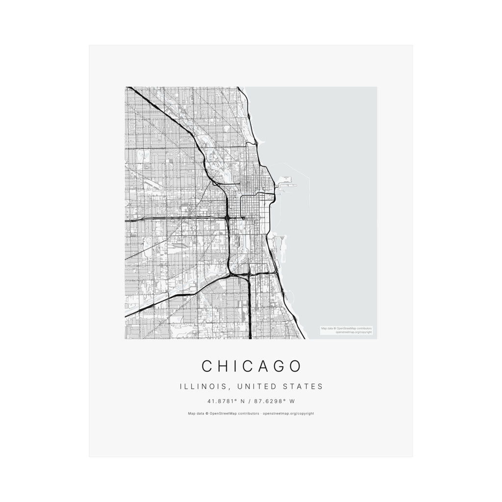 Chicago, Illinois City Map Print — Minimalist Street Map Wall Art