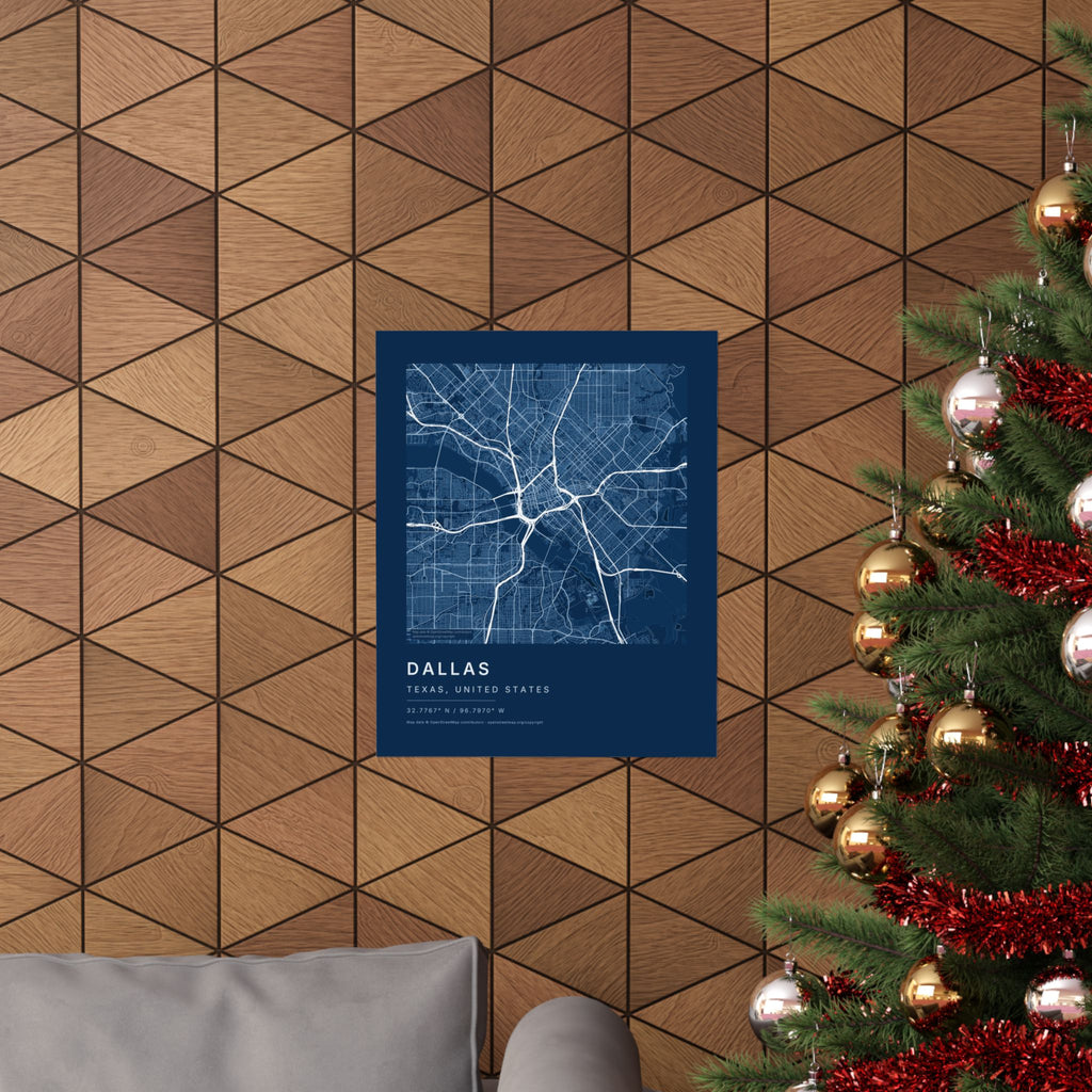 Dallas, Texas City Map Print — Blueprint Navy Street Map Wall Art
