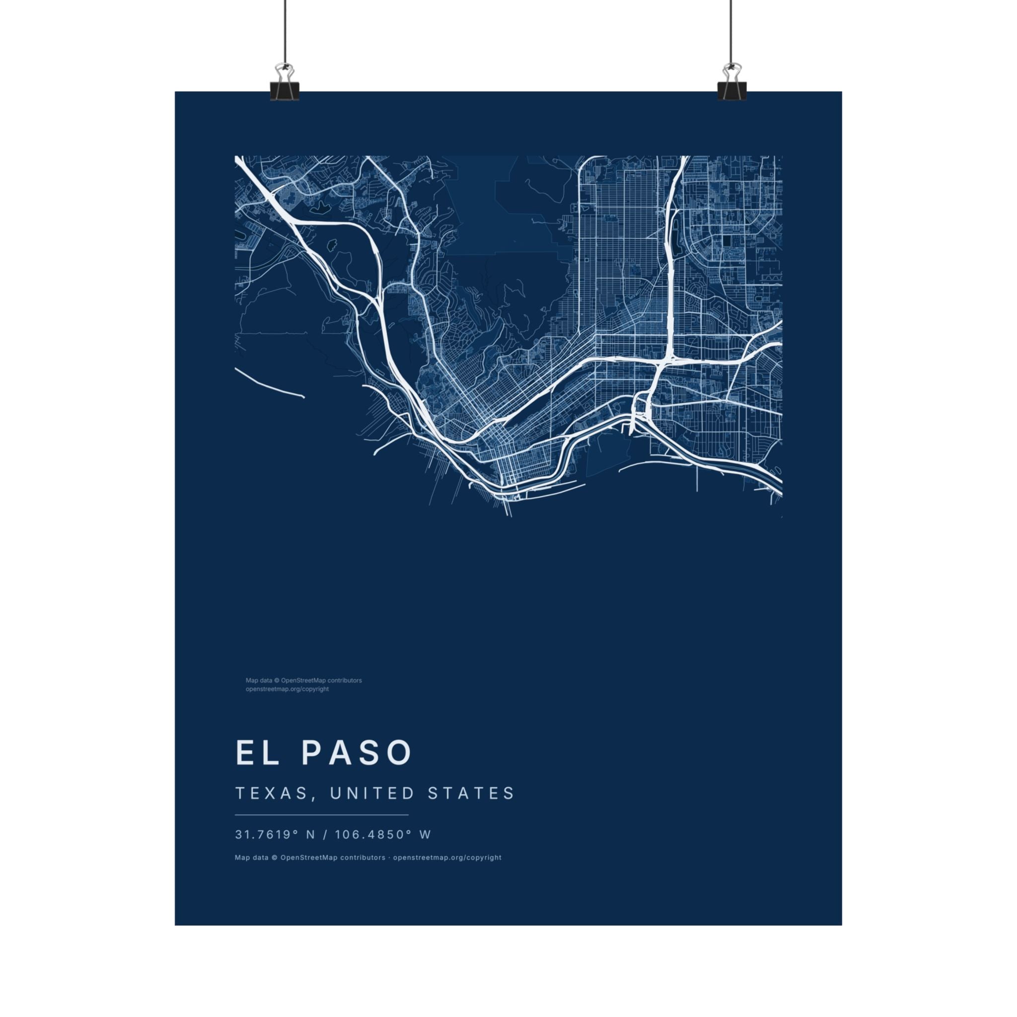 El Paso, Texas City Map Print — Blueprint Navy Street Map Wall Art