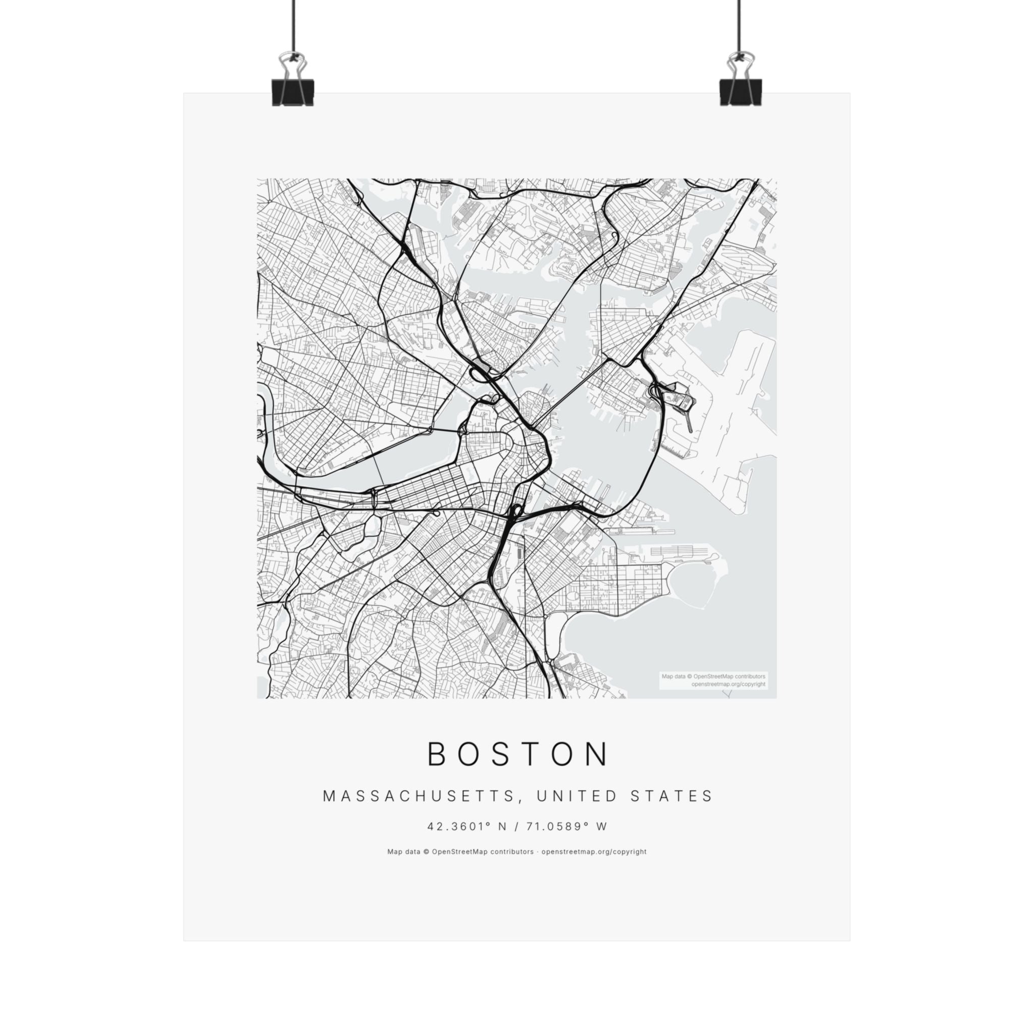 Boston, Massachusetts City Map Print — Minimalist Street Map Wall Art