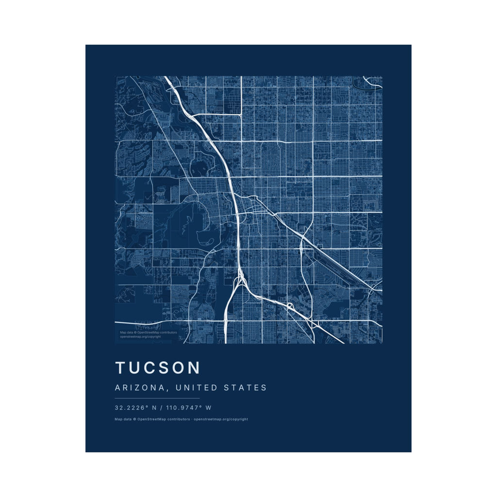 Tucson, Arizona City Map Print — Blueprint Navy Street Map Wall Art