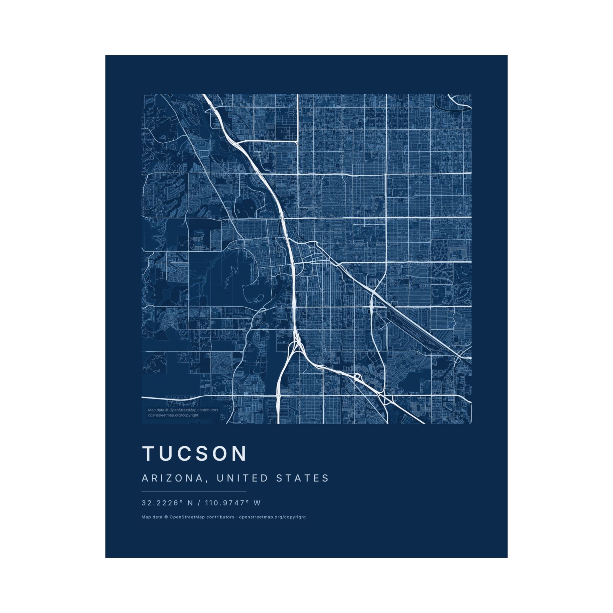 Tucson, Arizona City Map Print — Blueprint Navy Street Map Wall Art