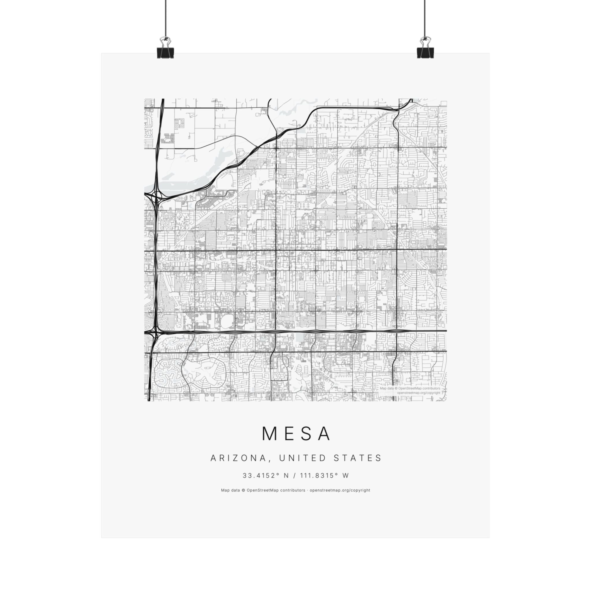 Mesa, Arizona City Map Print — Minimalist Street Map Wall Art