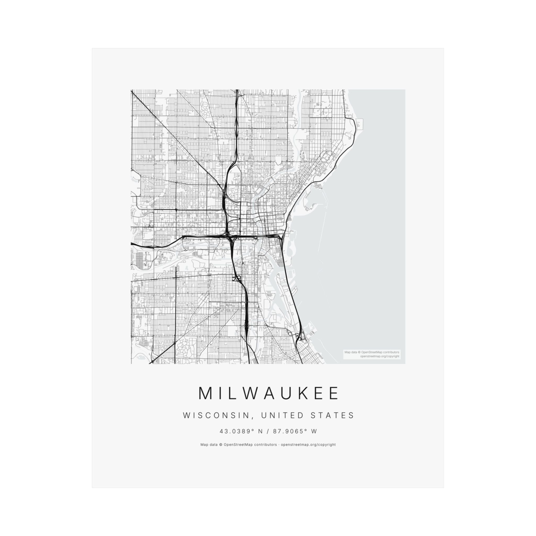 Milwaukee, Wisconsin City Map Print — Minimalist Street Map Wall Art
