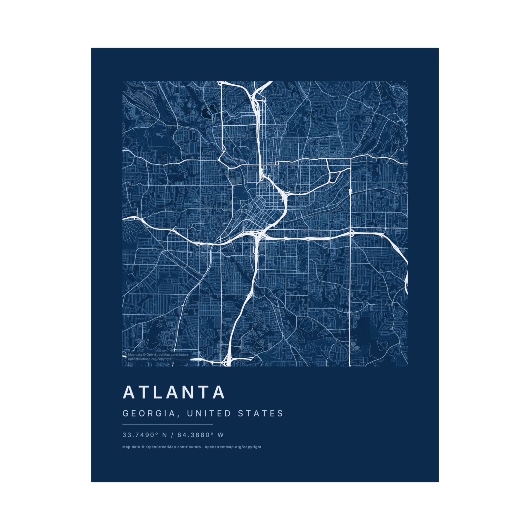 Atlanta, Georgia City Map Print — Blueprint Navy Street Map Wall Art