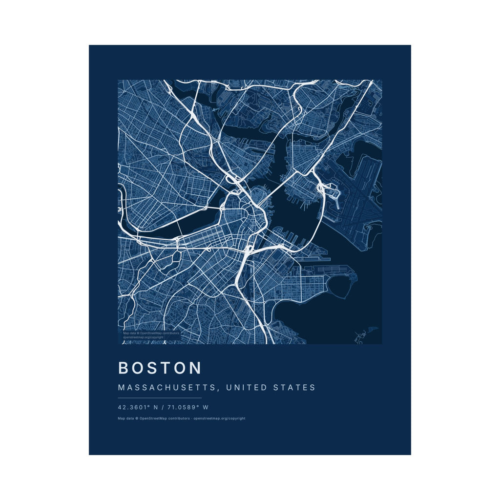 Boston, Massachusetts City Map Print — Blueprint Navy Street Map Wall Art