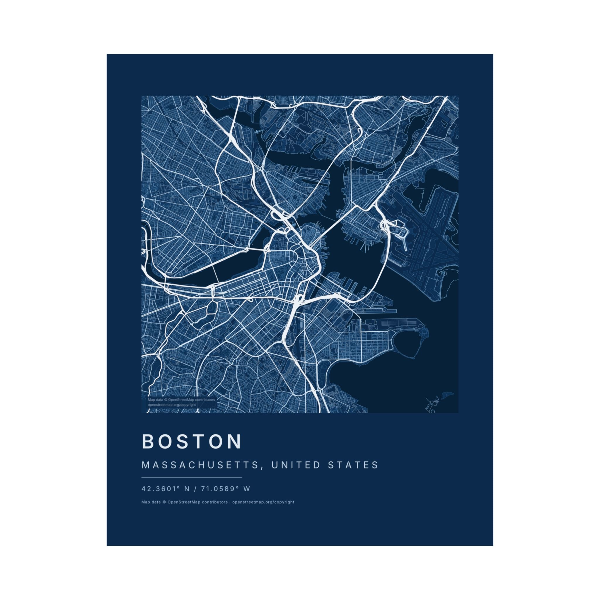 Boston, Massachusetts City Map Print — Blueprint Navy Street Map Wall Art