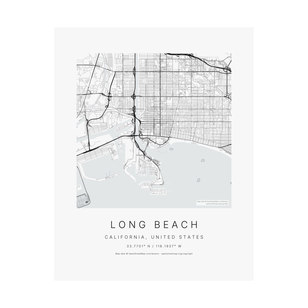 Long Beach, California City Map Print — Minimalist Street Map Wall Art