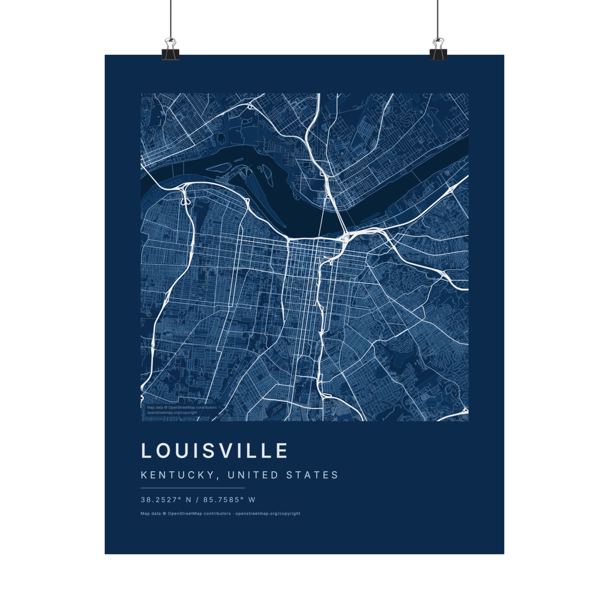 Louisville, Kentucky City Map Print — Blueprint Navy Street Map Wall Art