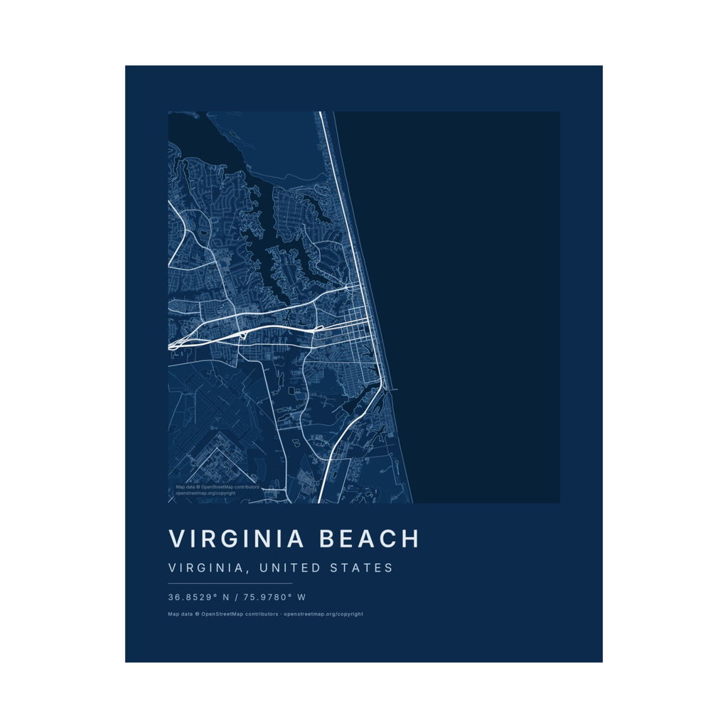 Virginia Beach, Virginia City Map Print — Blueprint Navy Street Map Wall Art