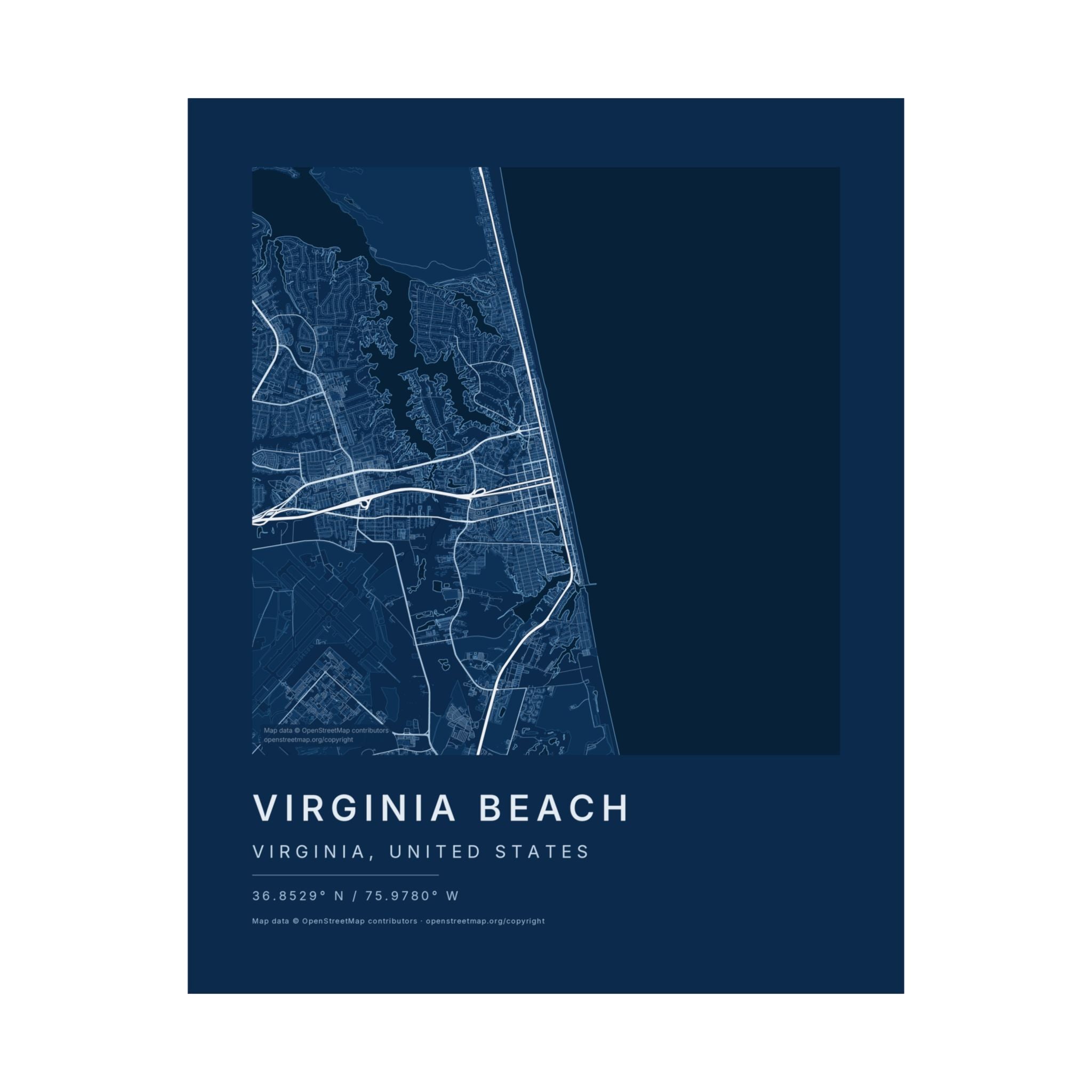 Virginia Beach, Virginia City Map Print — Blueprint Navy Street Map Wall Art