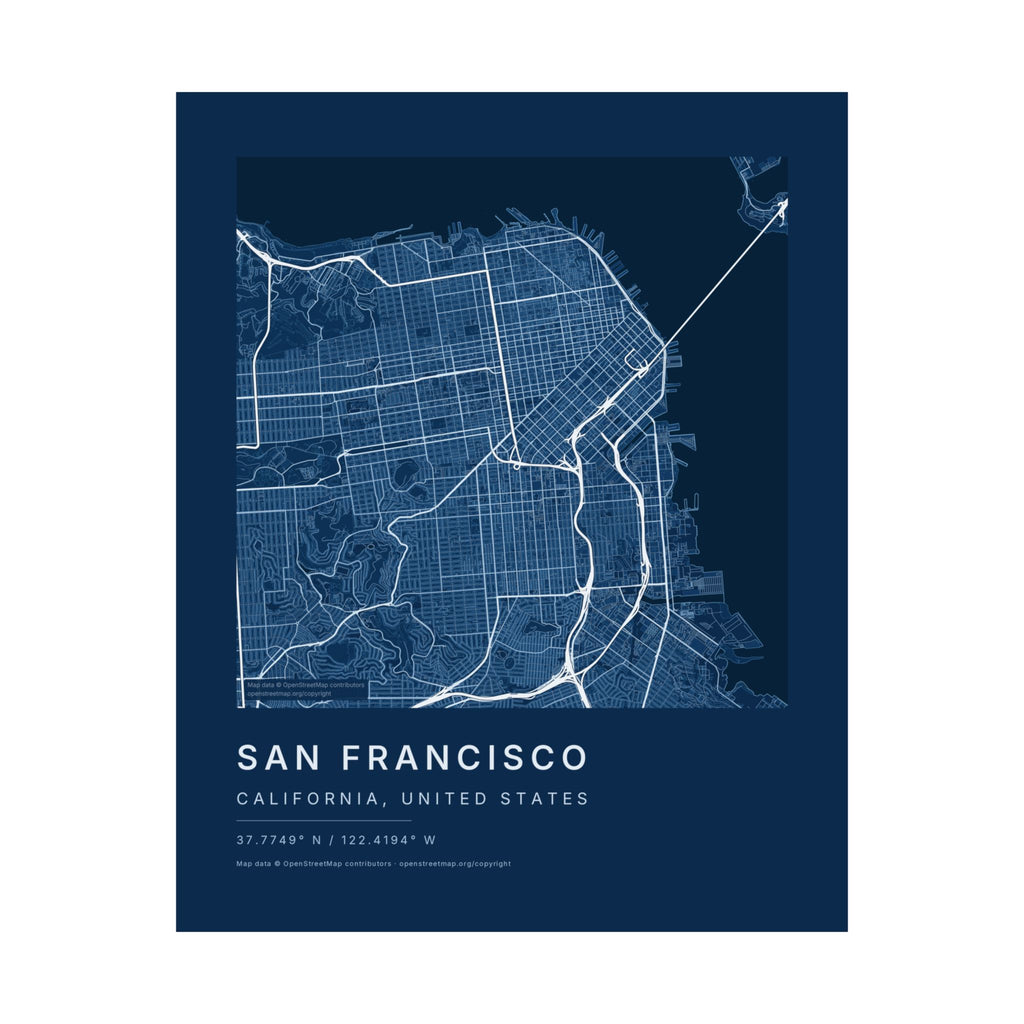 San Francisco, California City Map Print — Blueprint Navy Street Map Wall Art