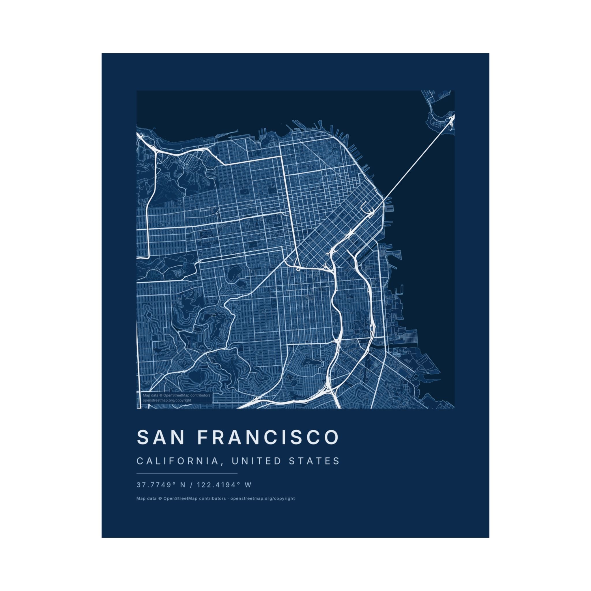 San Francisco, California City Map Print — Blueprint Navy Street Map Wall Art
