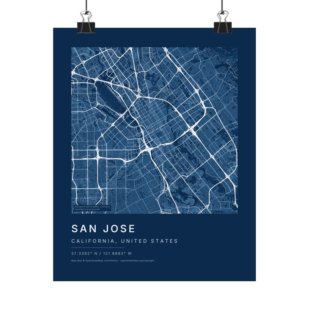 San Jose, California City Map Print — Blueprint Navy Street Map Wall Art