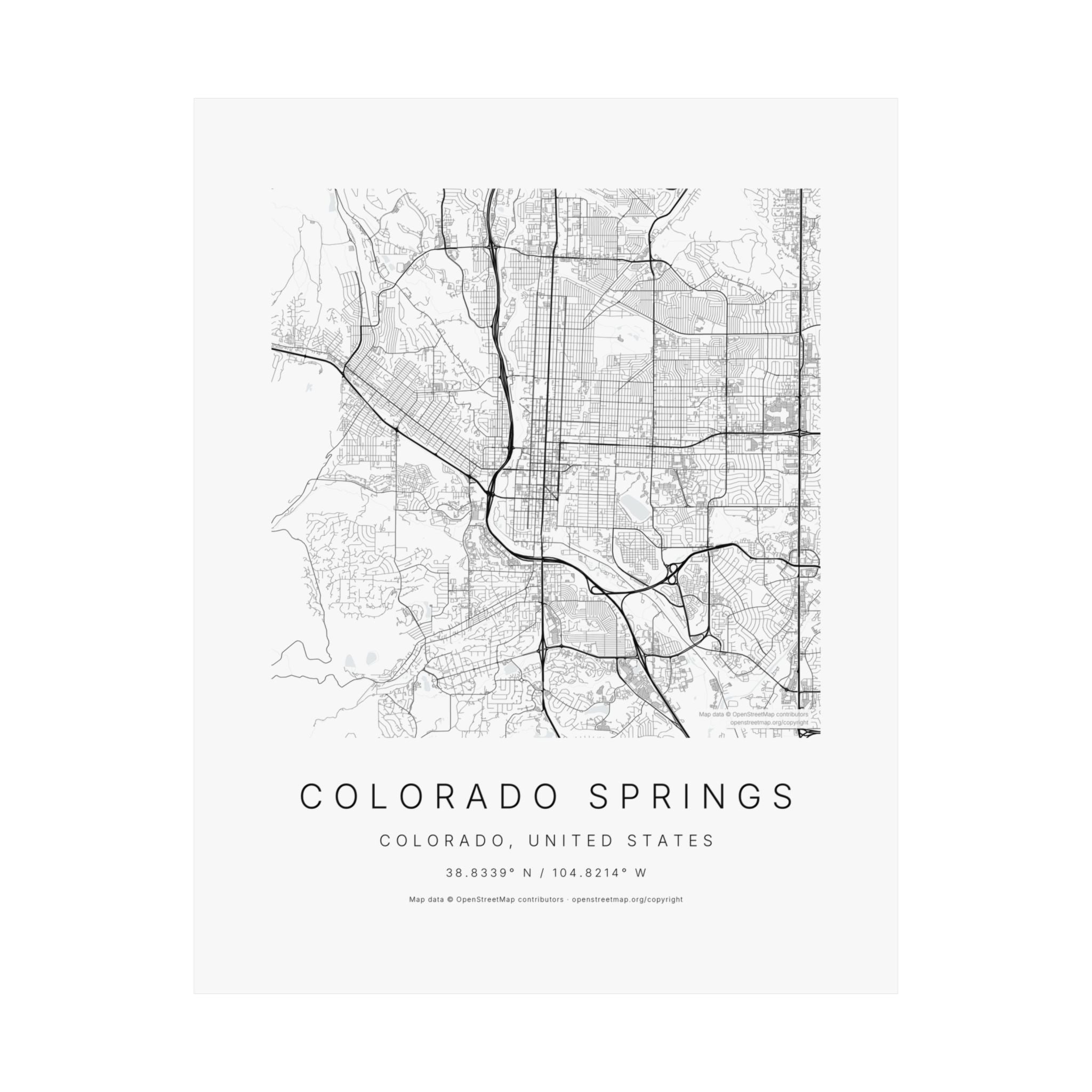 Colorado Springs, Colorado City Map Print — Minimalist Street Map Wall Art