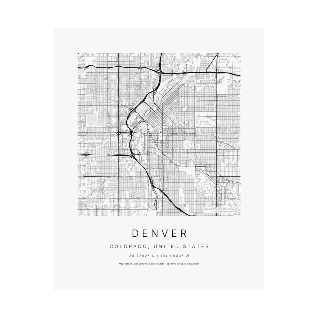 Denver, Colorado City Map Print — Minimalist Street Map Wall Art