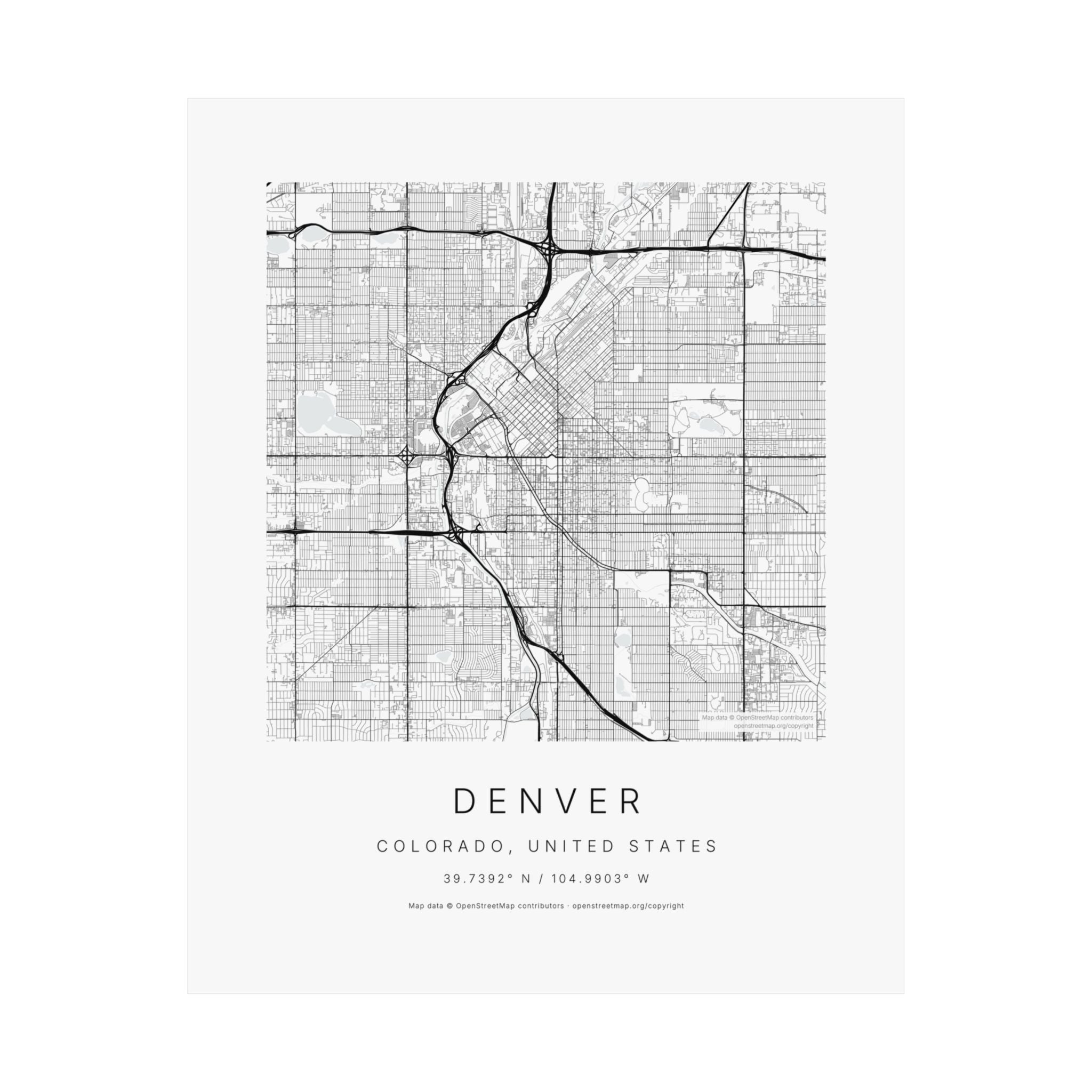 Denver, Colorado City Map Print — Minimalist Street Map Wall Art