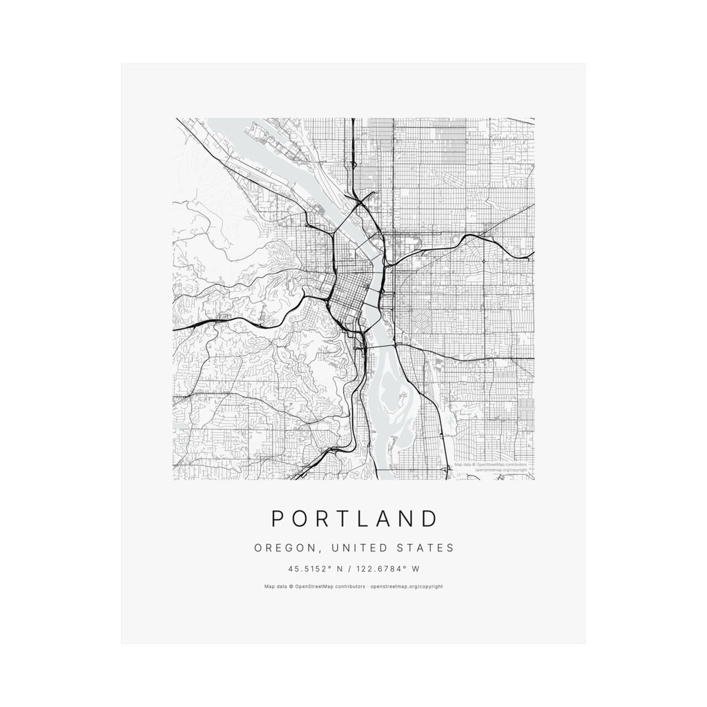 Portland, Oregon City Map Print — Minimalist Street Map Wall Art