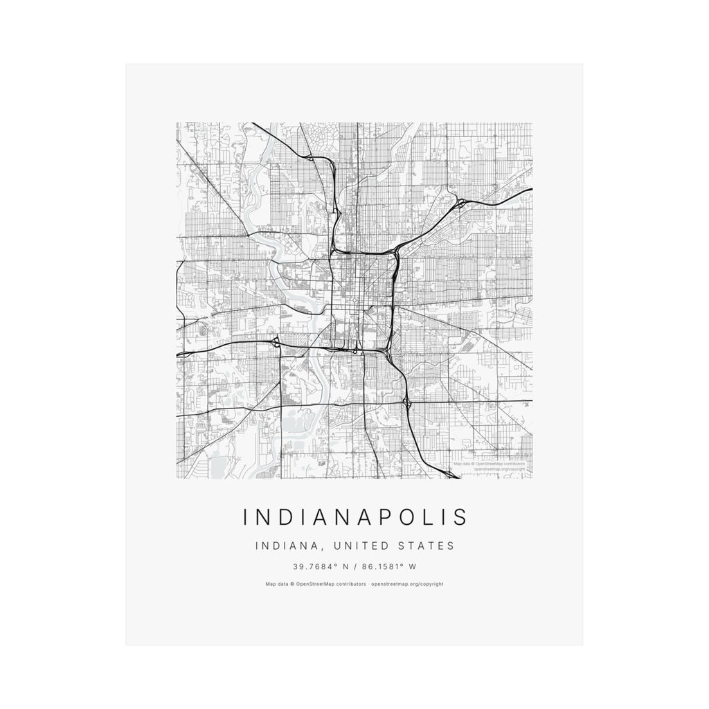 Indianapolis, Indiana City Map Print — Minimalist Street Map Wall Art