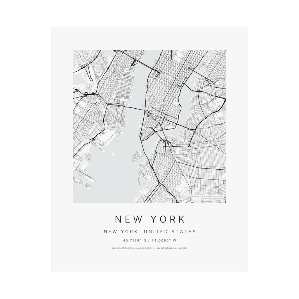 New York, New York City Map Print — Minimalist Street Map Wall Art