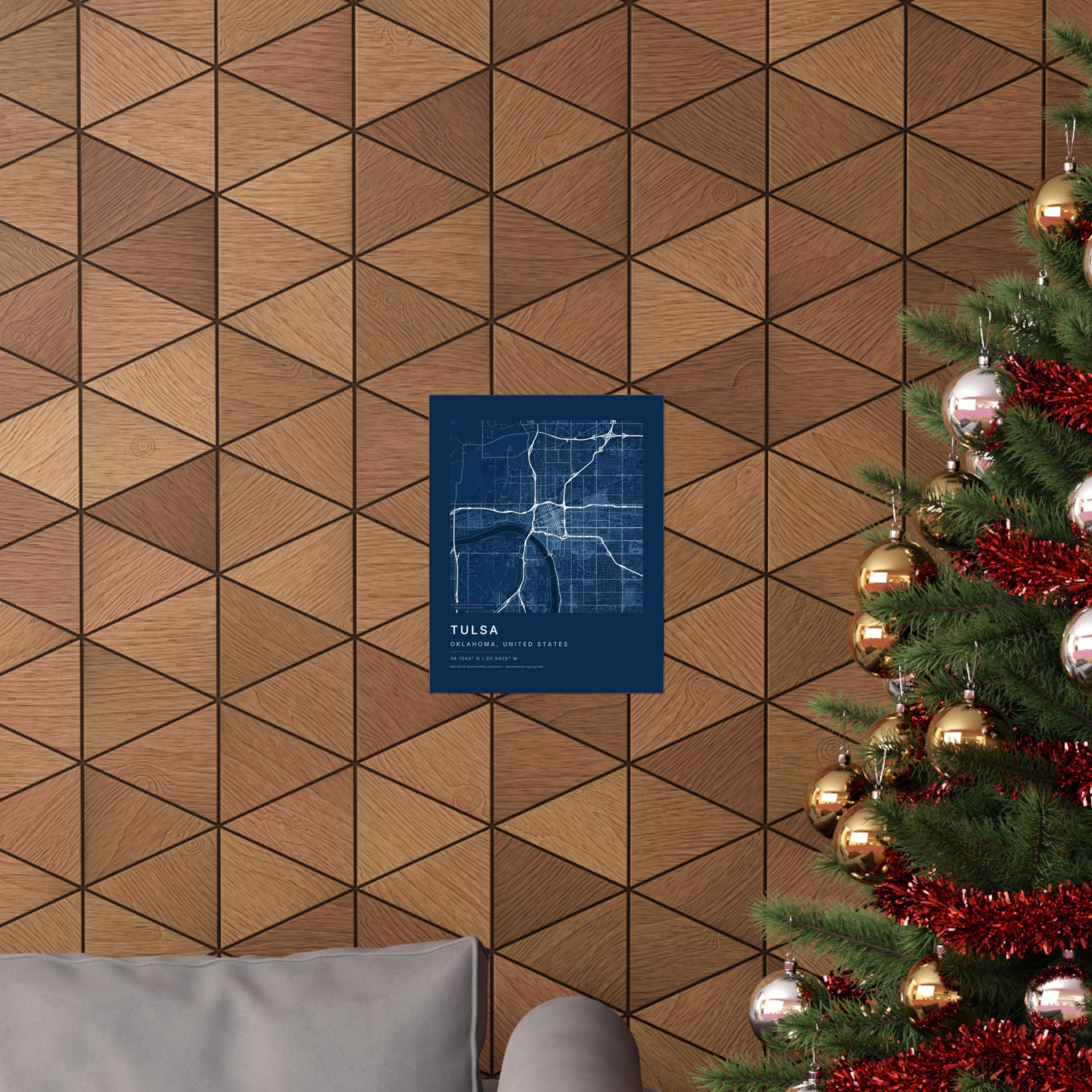 Tulsa, Oklahoma City Map Print — Blueprint Navy Street Map Wall Art