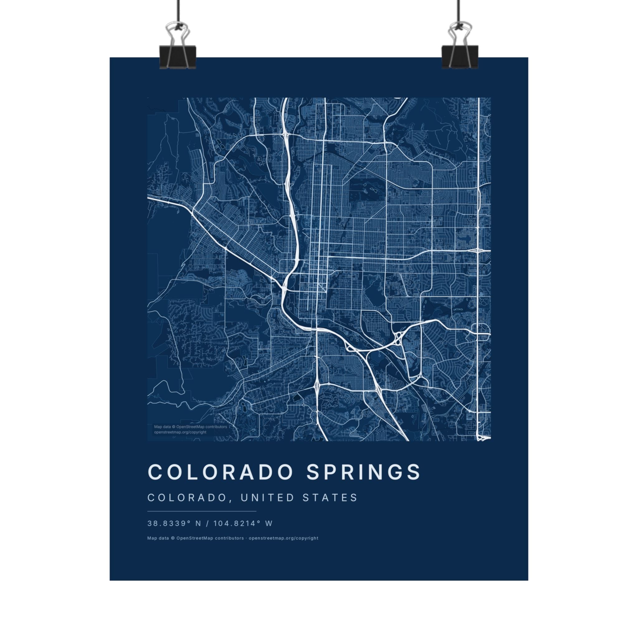 Colorado Springs, Colorado City Map Print — Blueprint Navy Street Map Wall Art