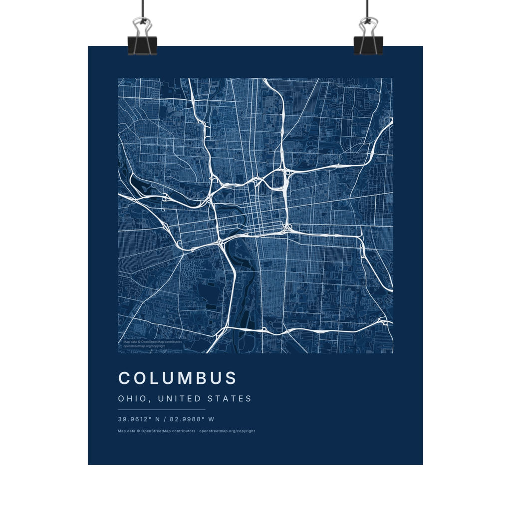 Columbus, Ohio City Map Print — Blueprint Navy Street Map Wall Art