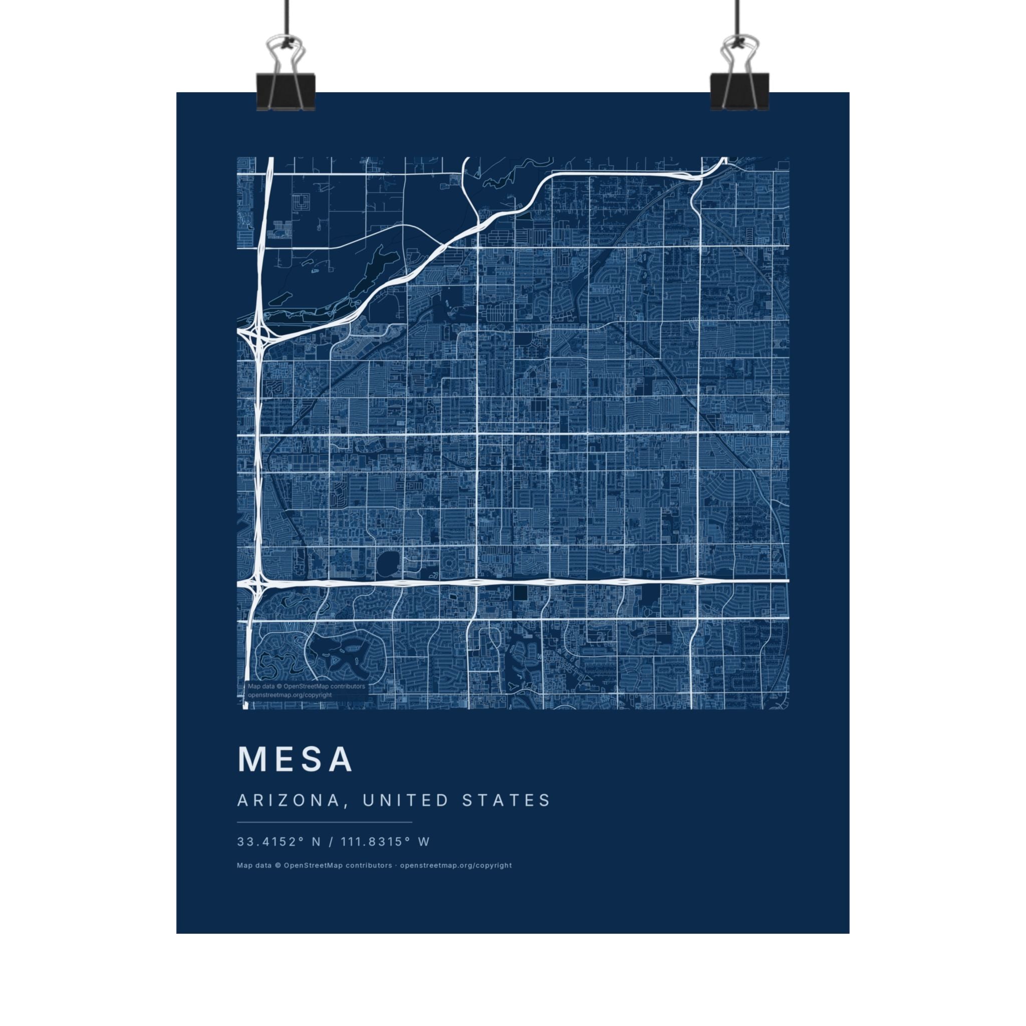 Mesa, Arizona City Map Print — Blueprint Navy Street Map Wall Art