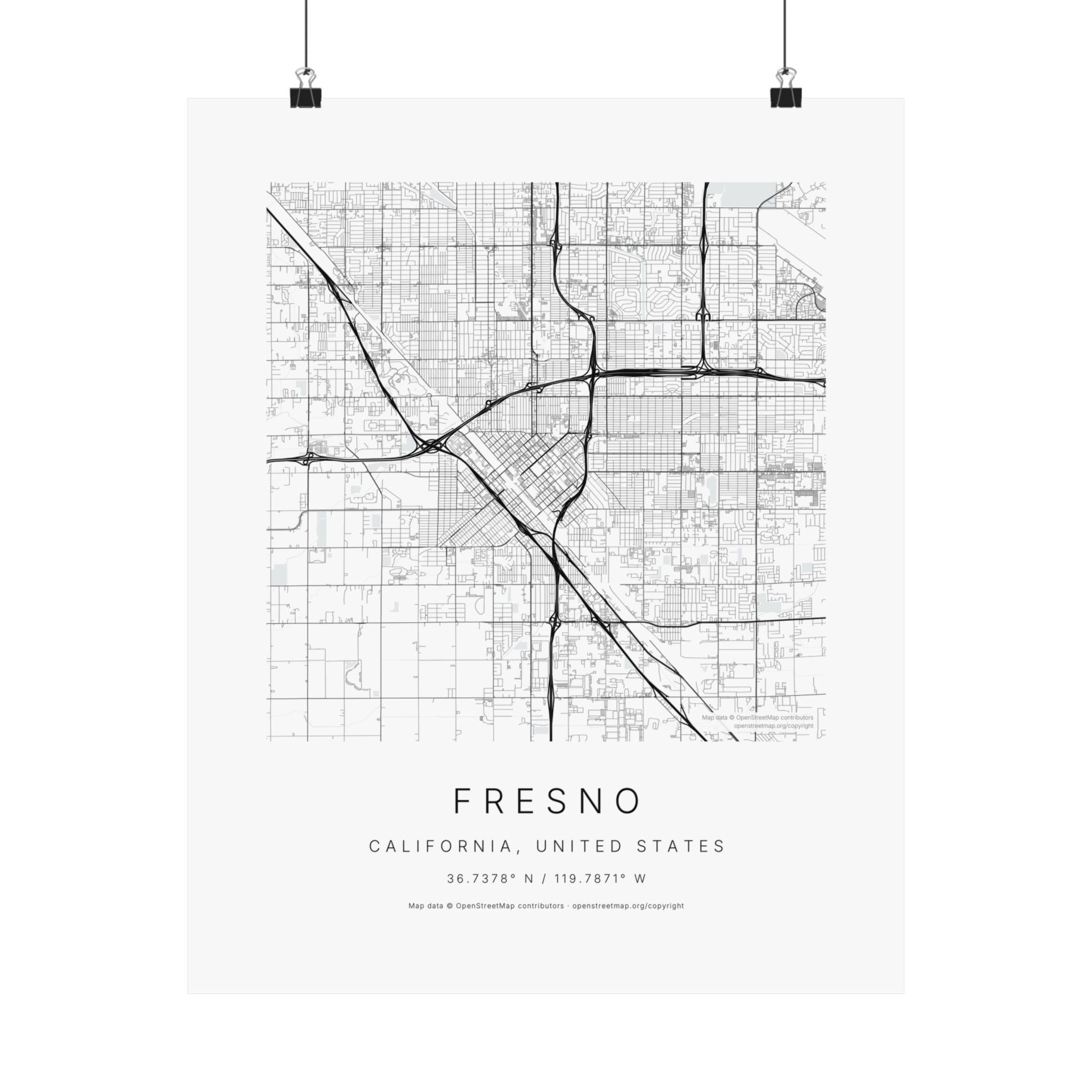 Fresno, California City Map Print — Minimalist Street Map Wall Art