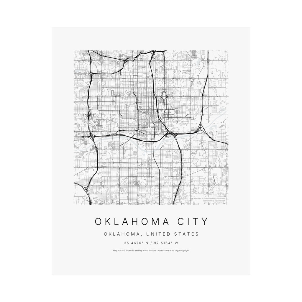 Oklahoma City, Oklahoma City Map Print — Minimalist Street Map Wall Art