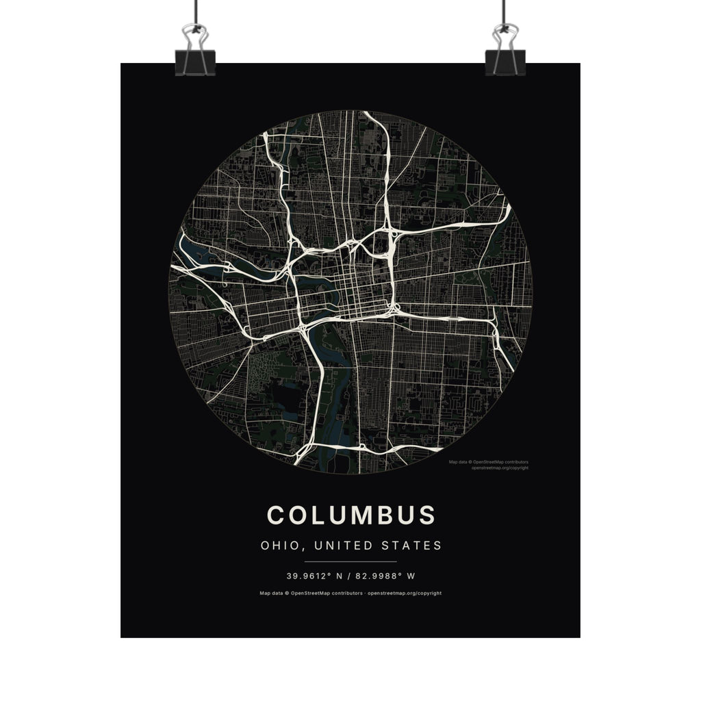 Columbus, Ohio City Map Print — Noir Black Street Map Wall Art