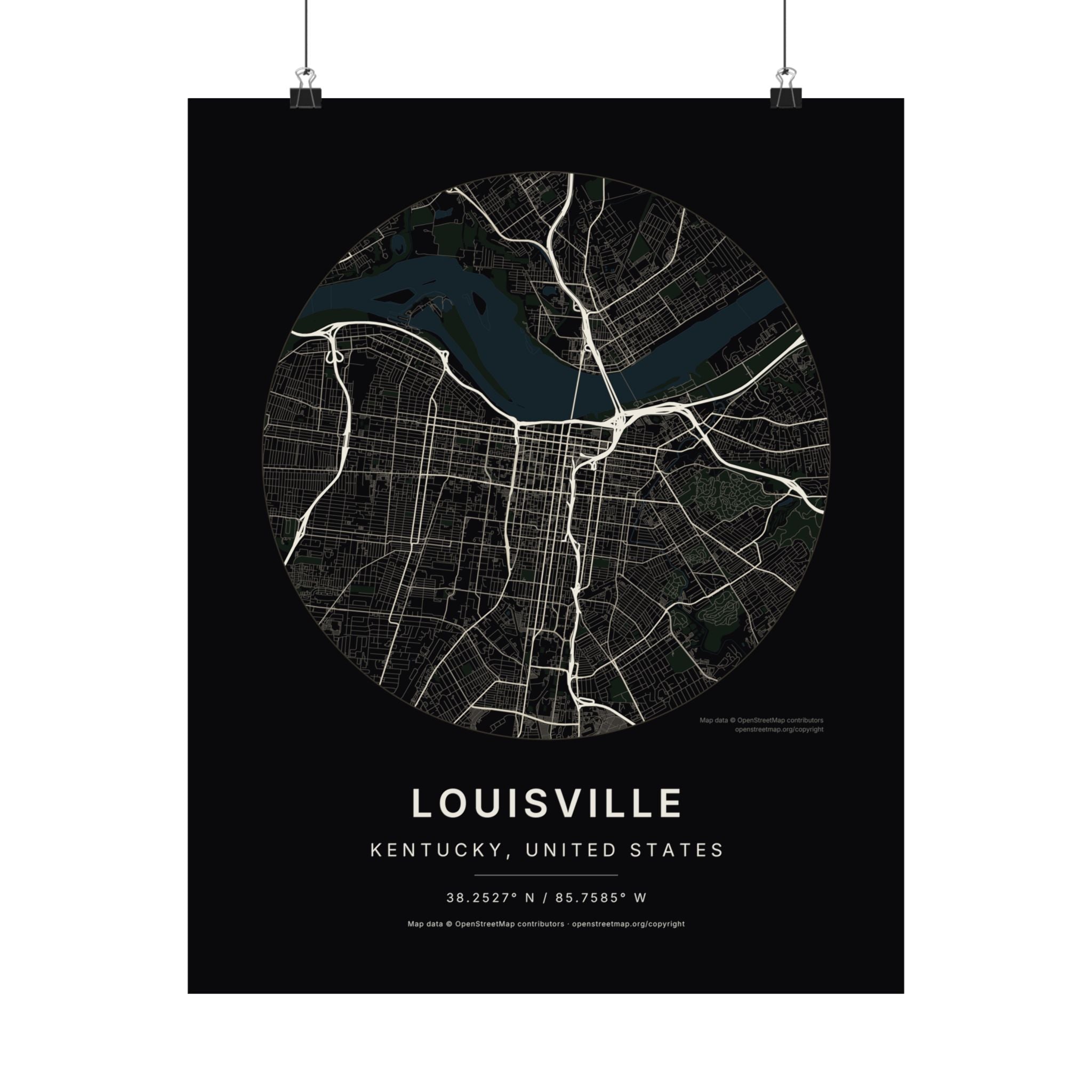 Louisville, Kentucky City Map Print — Noir Black Street Map Wall Art