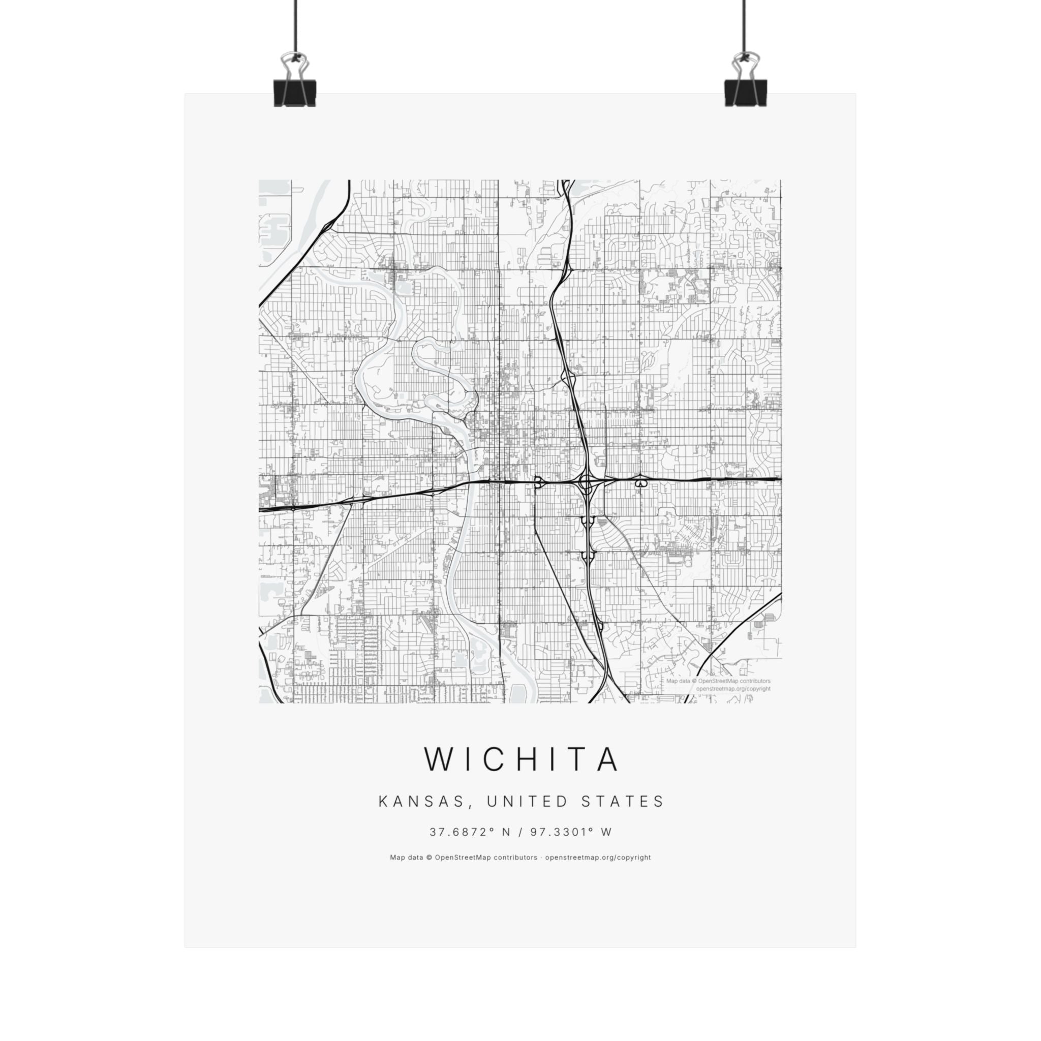 Wichita, Kansas City Map Print — Minimalist Street Map Wall Art