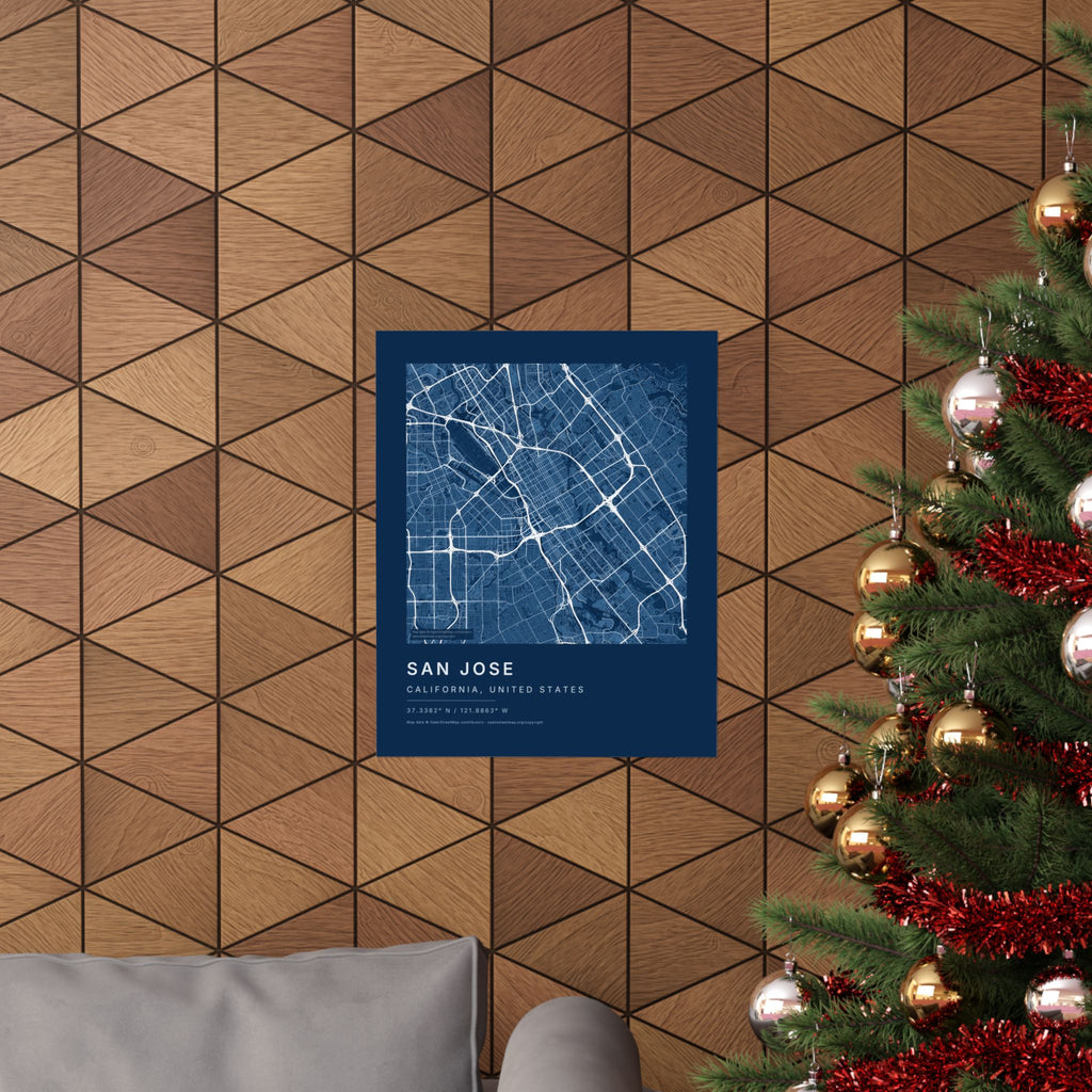 San Jose, California City Map Print — Blueprint Navy Street Map Wall Art