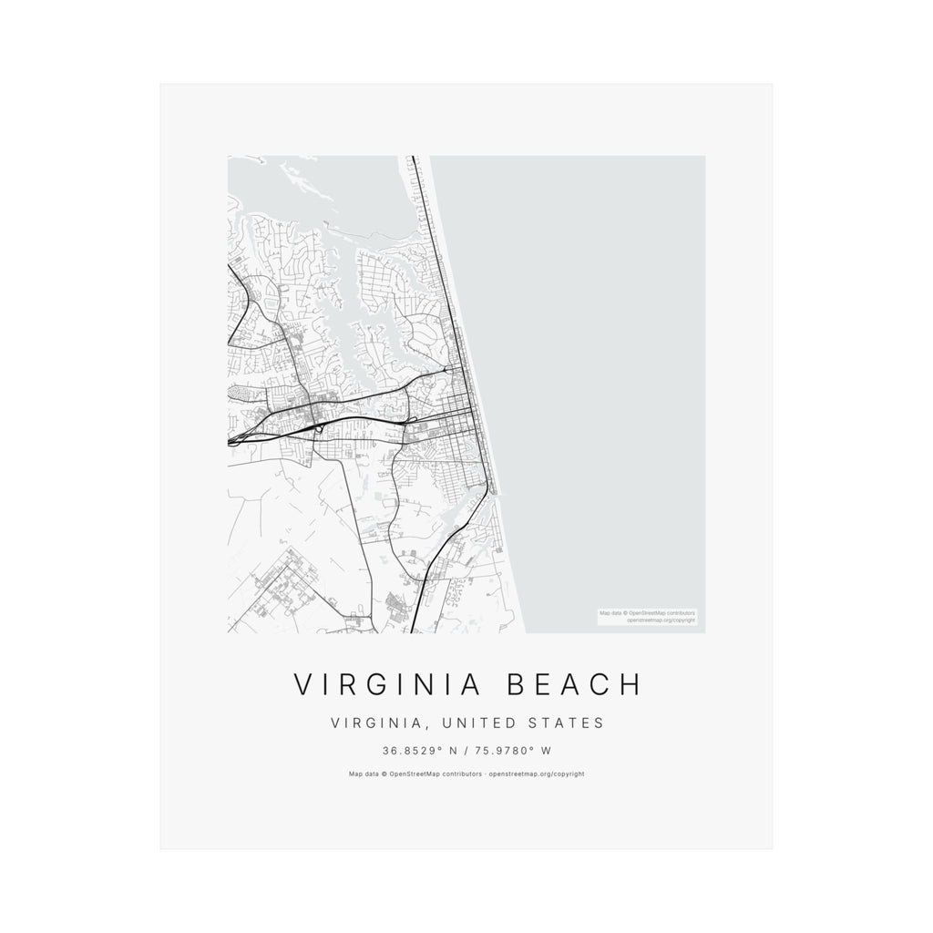 Virginia Beach, Virginia City Map Print — Minimalist Street Map Wall Art