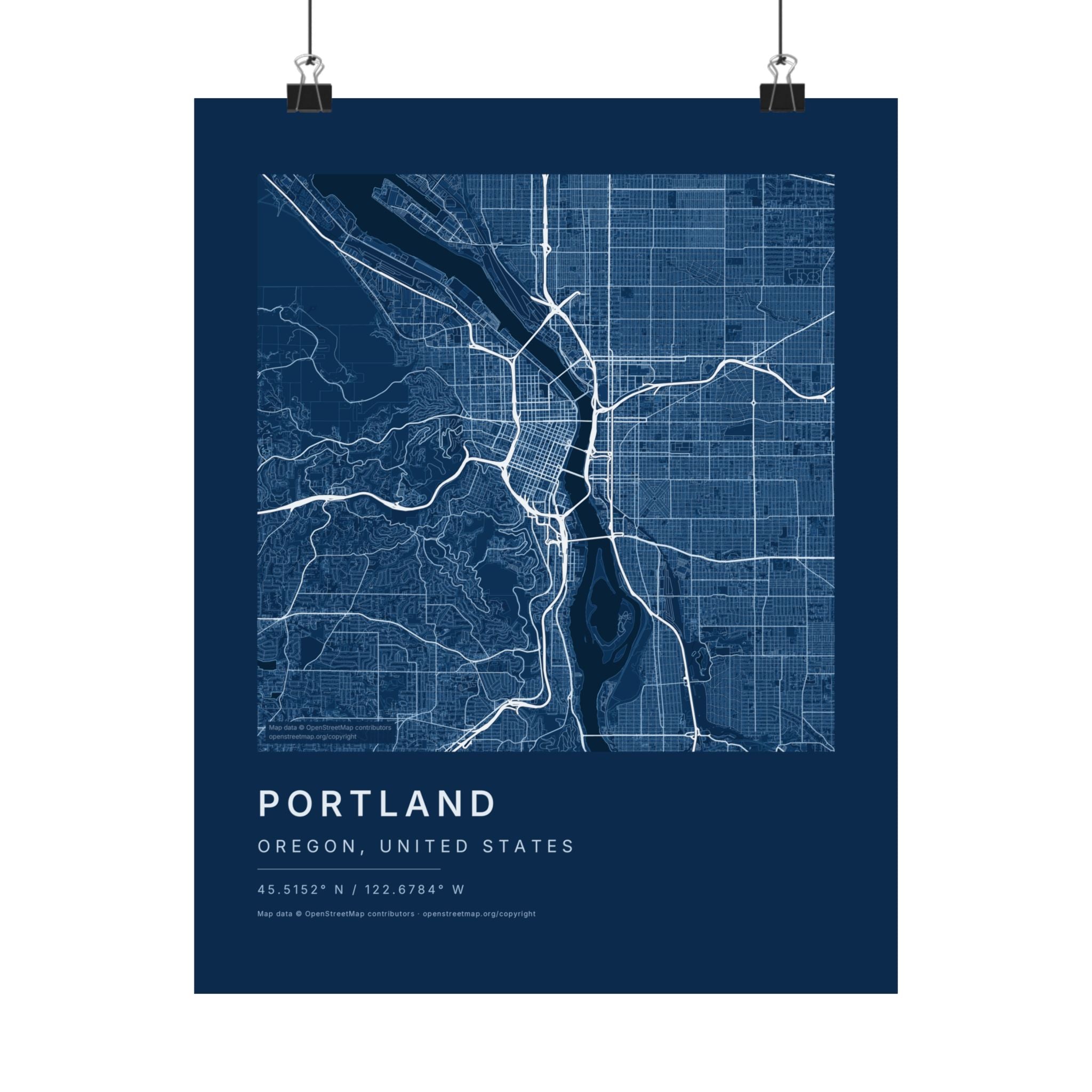 Portland, Oregon City Map Print — Blueprint Navy Street Map Wall Art