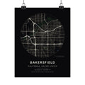 Bakersfield, California City Map Print — Noir Black Street Map Wall Art