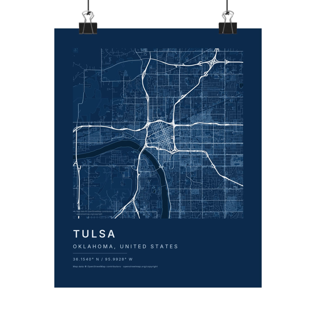 Tulsa, Oklahoma City Map Print — Blueprint Navy Street Map Wall Art