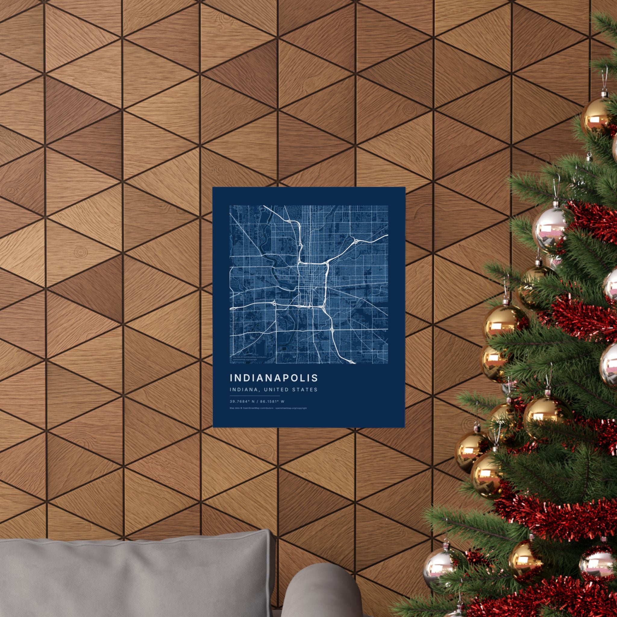 Indianapolis, Indiana City Map Print — Blueprint Navy Street Map Wall Art
