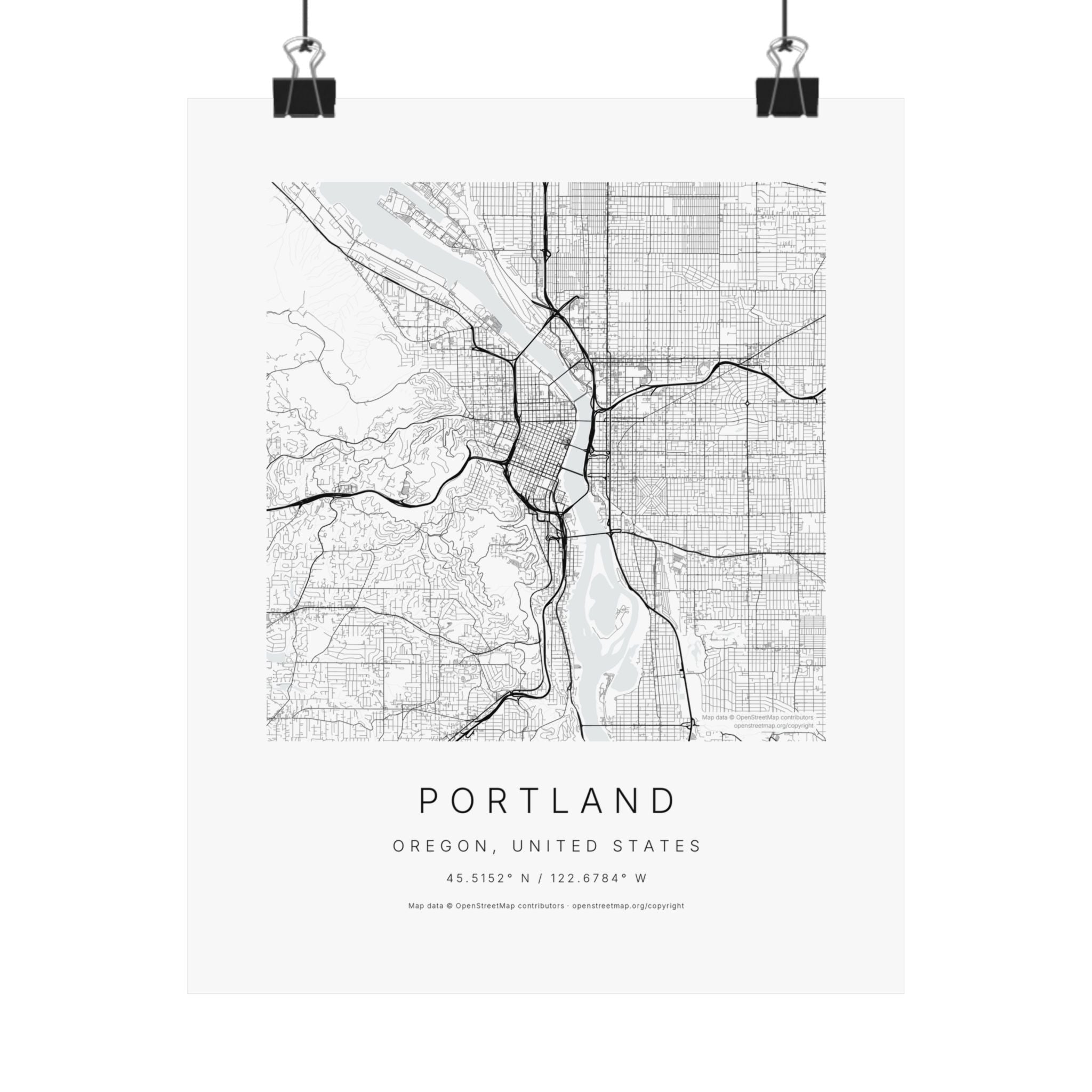Portland, Oregon City Map Print — Minimalist Street Map Wall Art