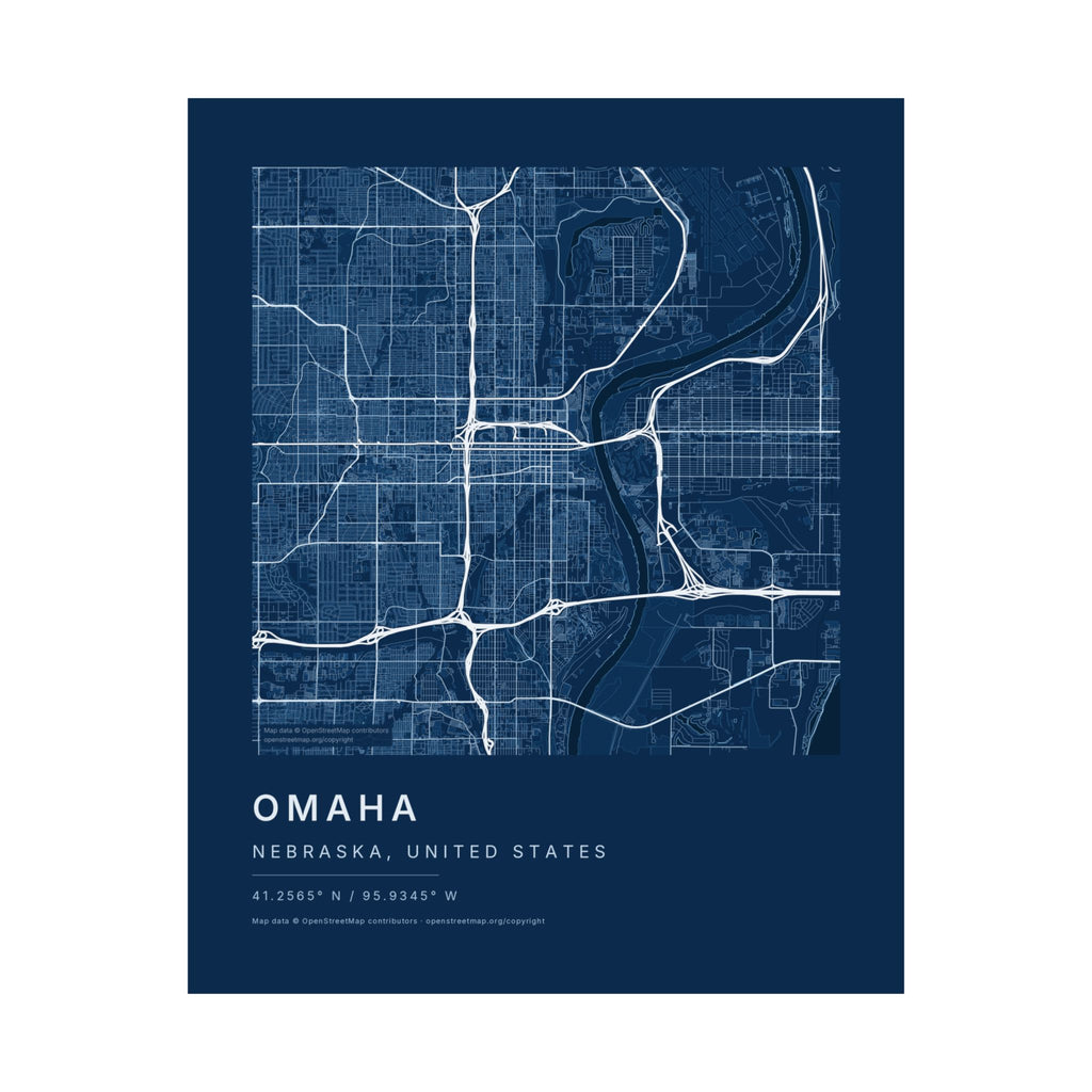 Omaha, Nebraska City Map Print — Blueprint Navy Street Map Wall Art