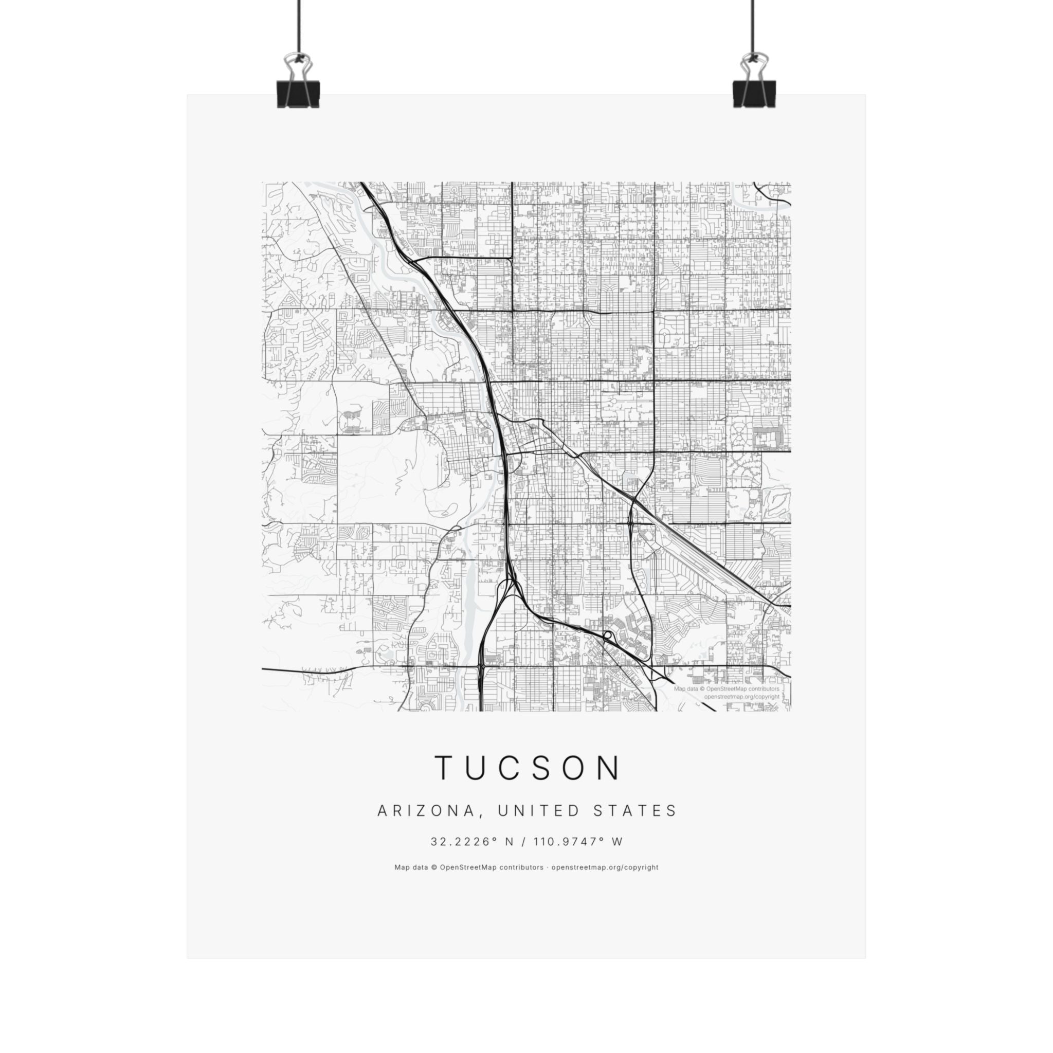 Tucson, Arizona City Map Print — Minimalist Street Map Wall Art