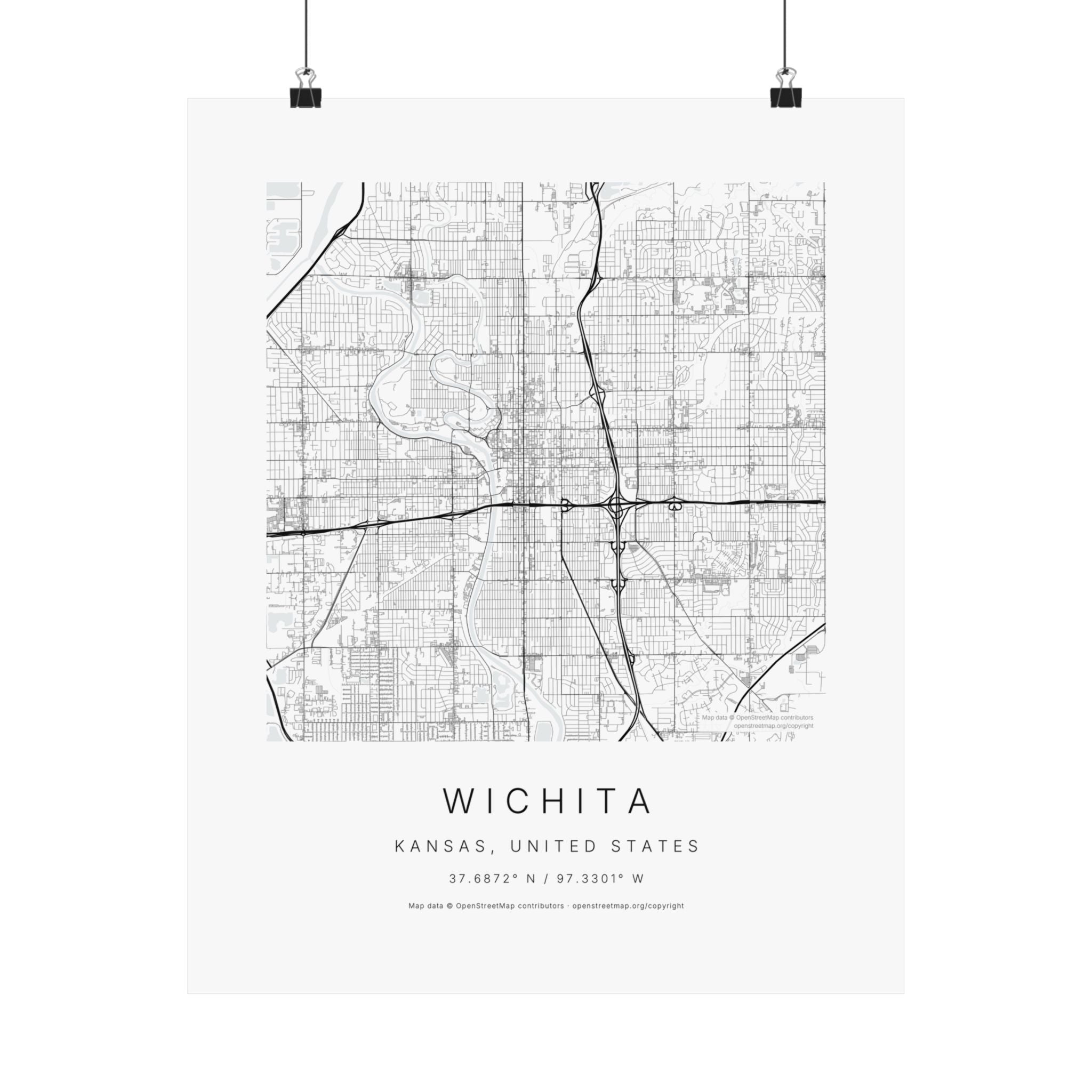 Wichita, Kansas City Map Print — Minimalist Street Map Wall Art